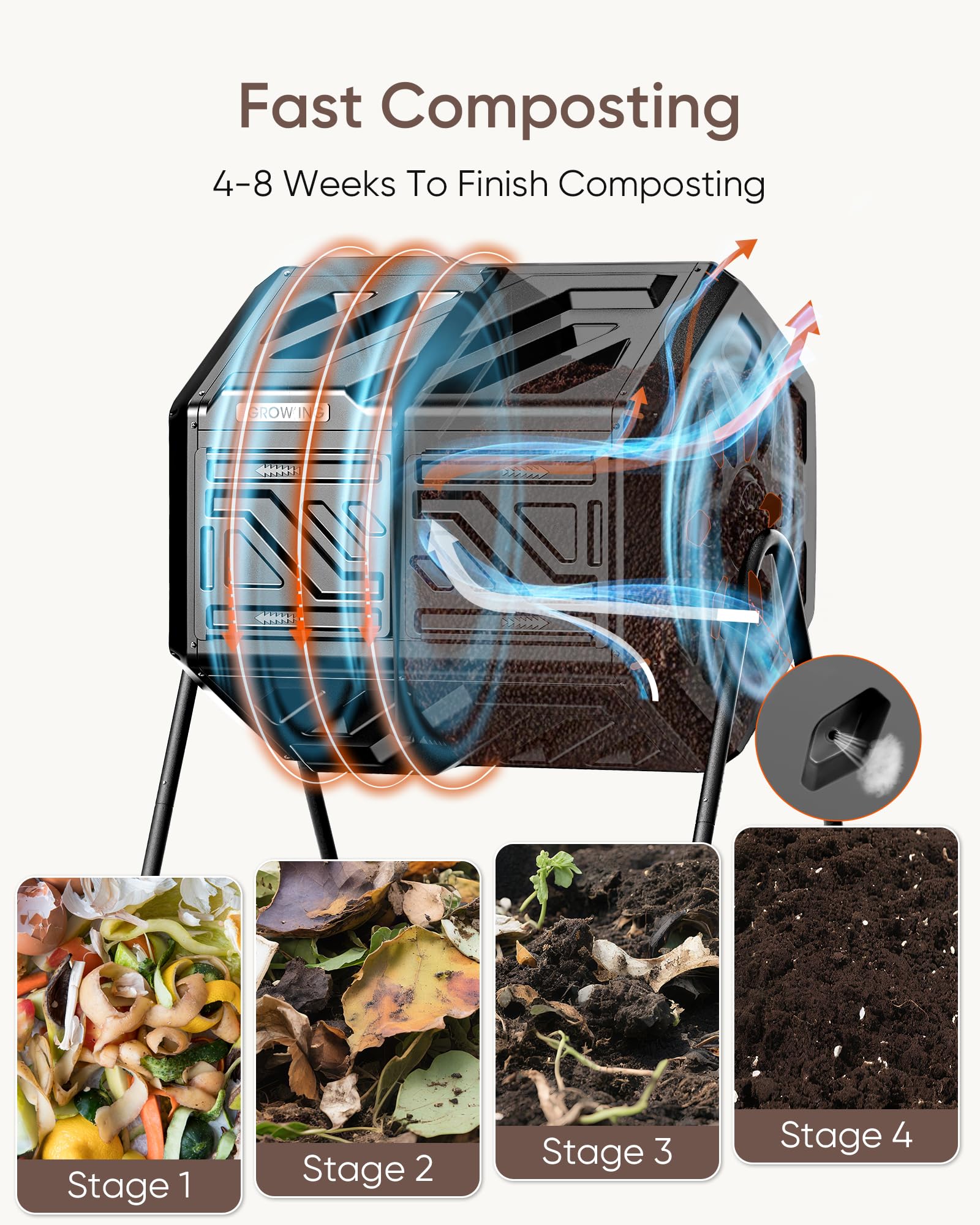 THE Growing 43 Gal Outdoor Compost Bin Tumbler for Backyard Garden