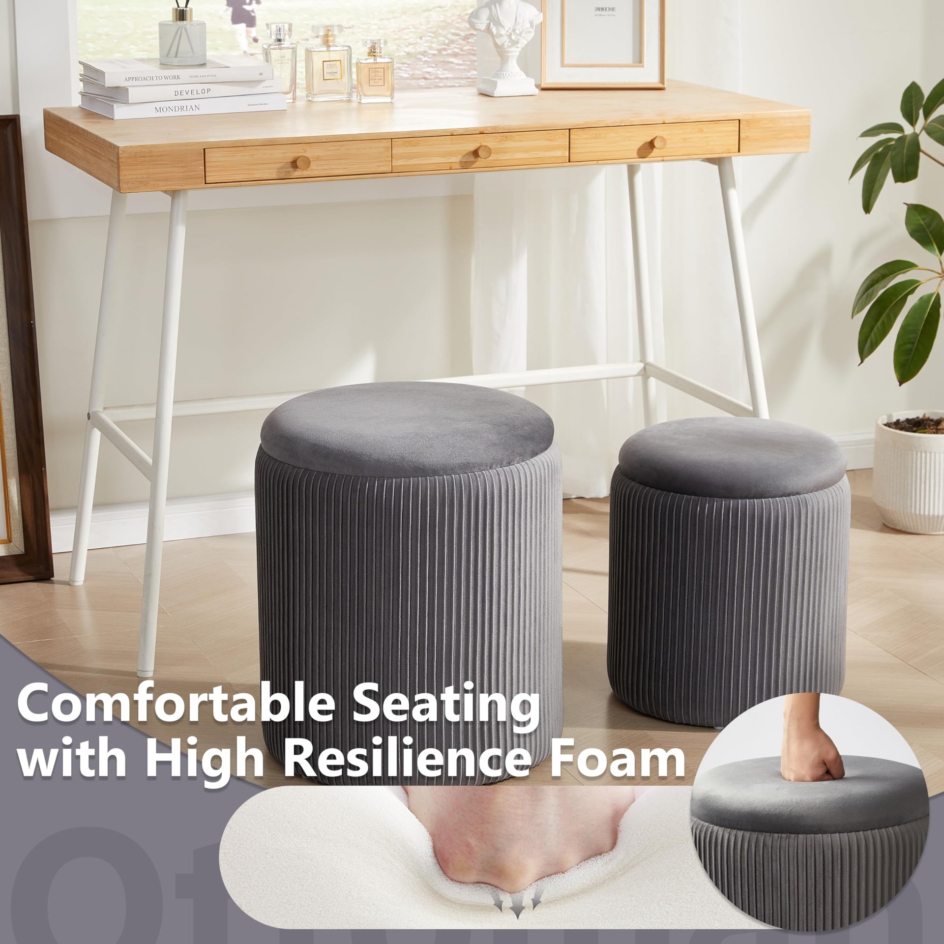 Round Ottoman with Storage Set of 2