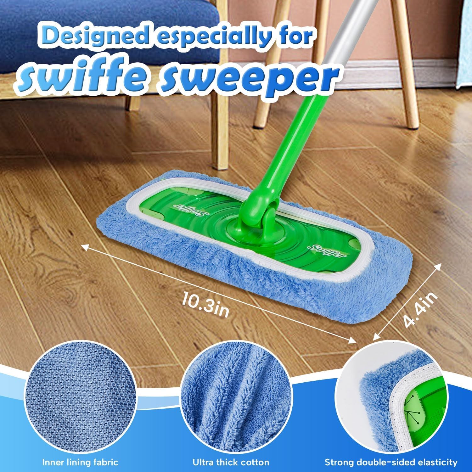 6 Pack Reusable Microfiber Mop Pads Compatible with Swiffer Sweeper Mop (6 Count)