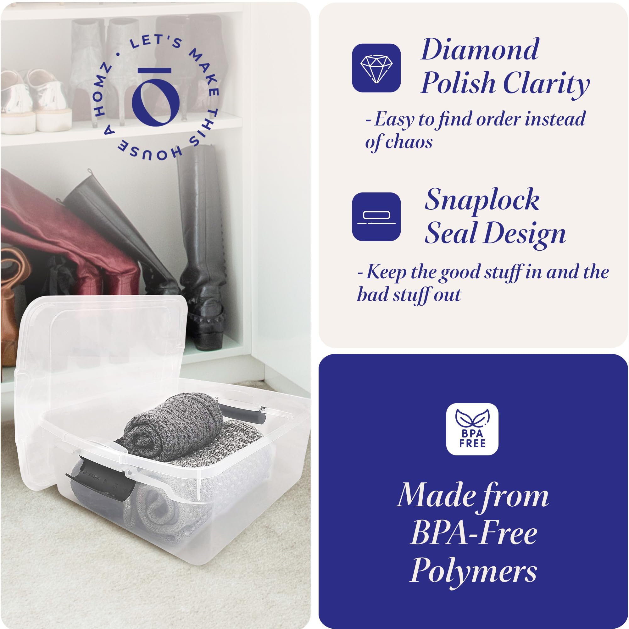 Clear Plastic Storage Bins with Latching Lids (4 Count)