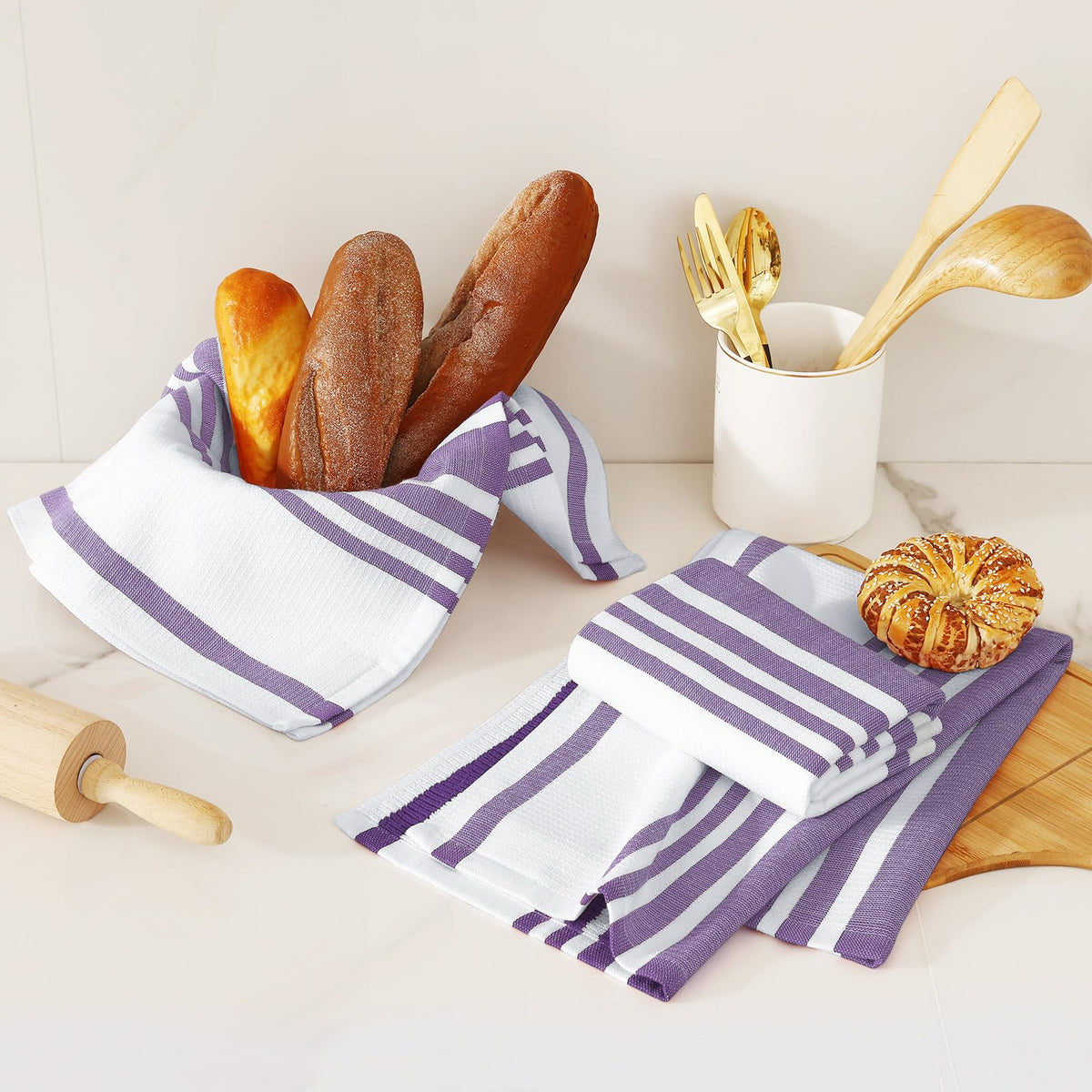 Premium Cotton Stripe Kitchen Towels 3 Pack (3 Count)