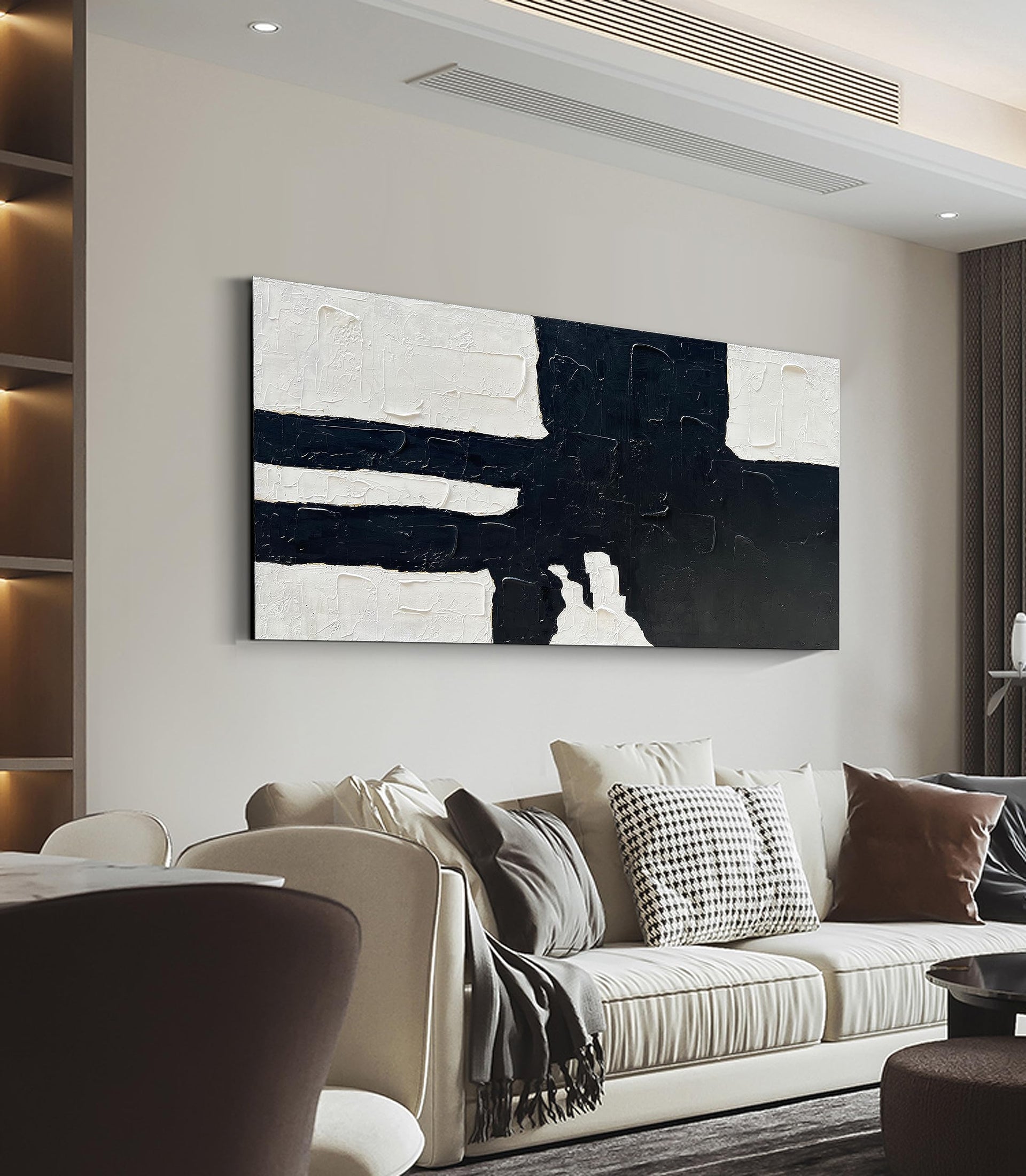 Hand Painted Black and white minimalist style abstract art painting for large