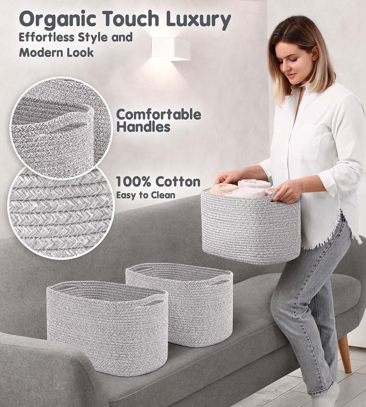 Cotton Rope Baskets for Organizing (3 Count)