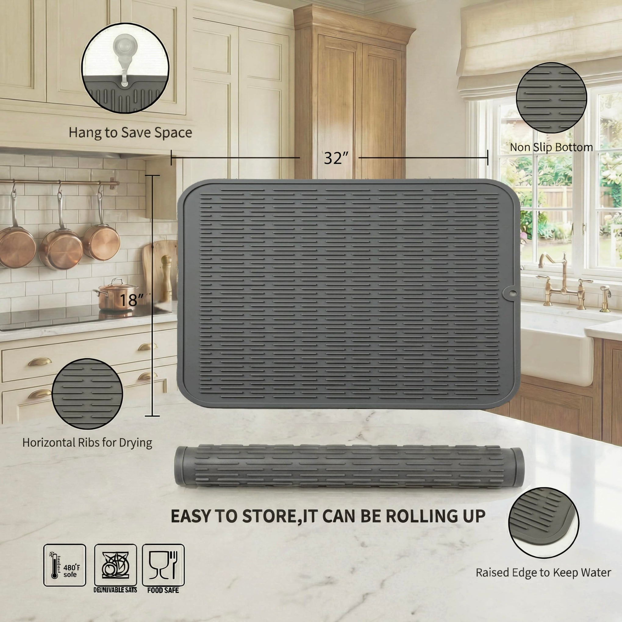 Silicone Dish Drying Mat for Multiple Usage