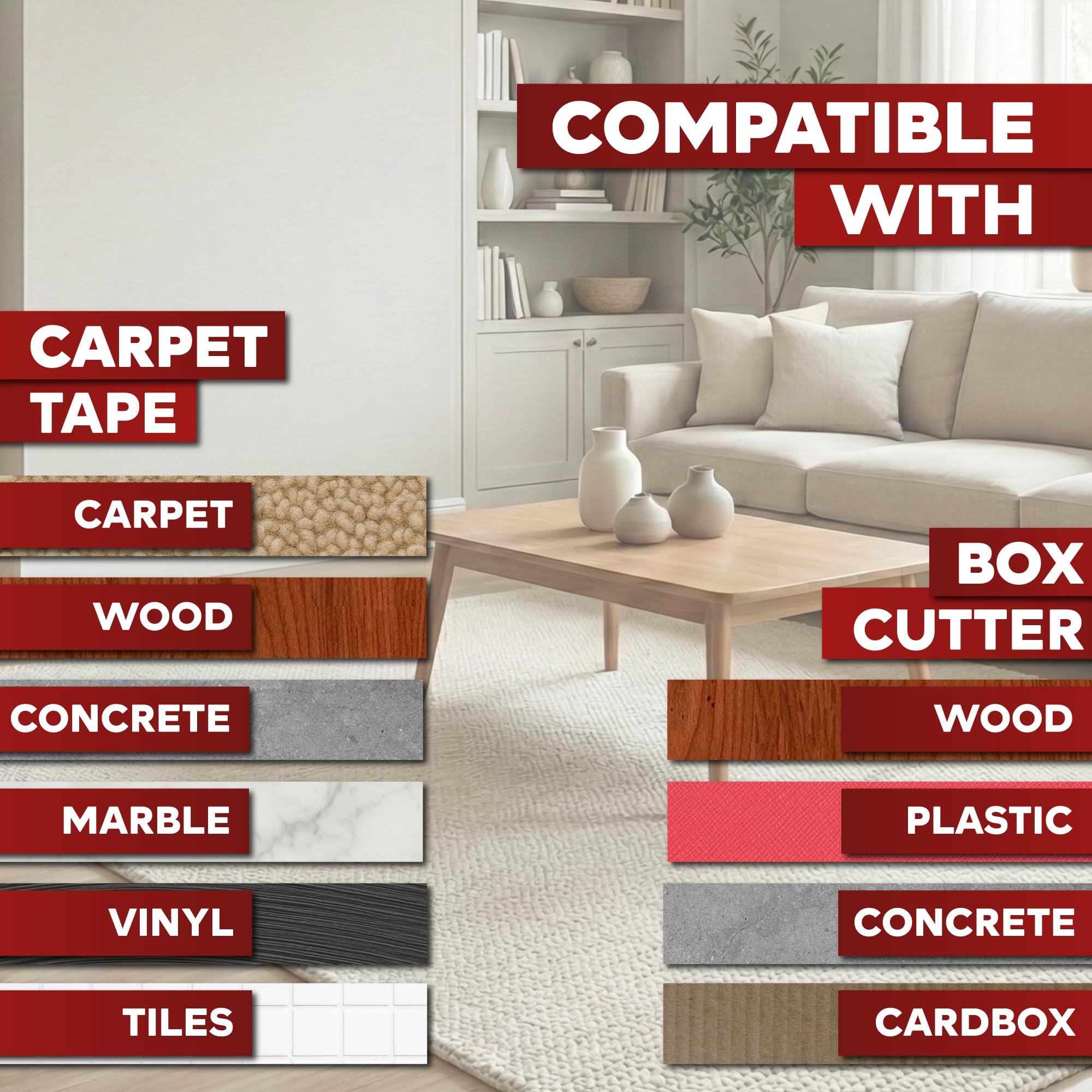 Double Sided Carpet Tape for Area Rugs (90 Foot)