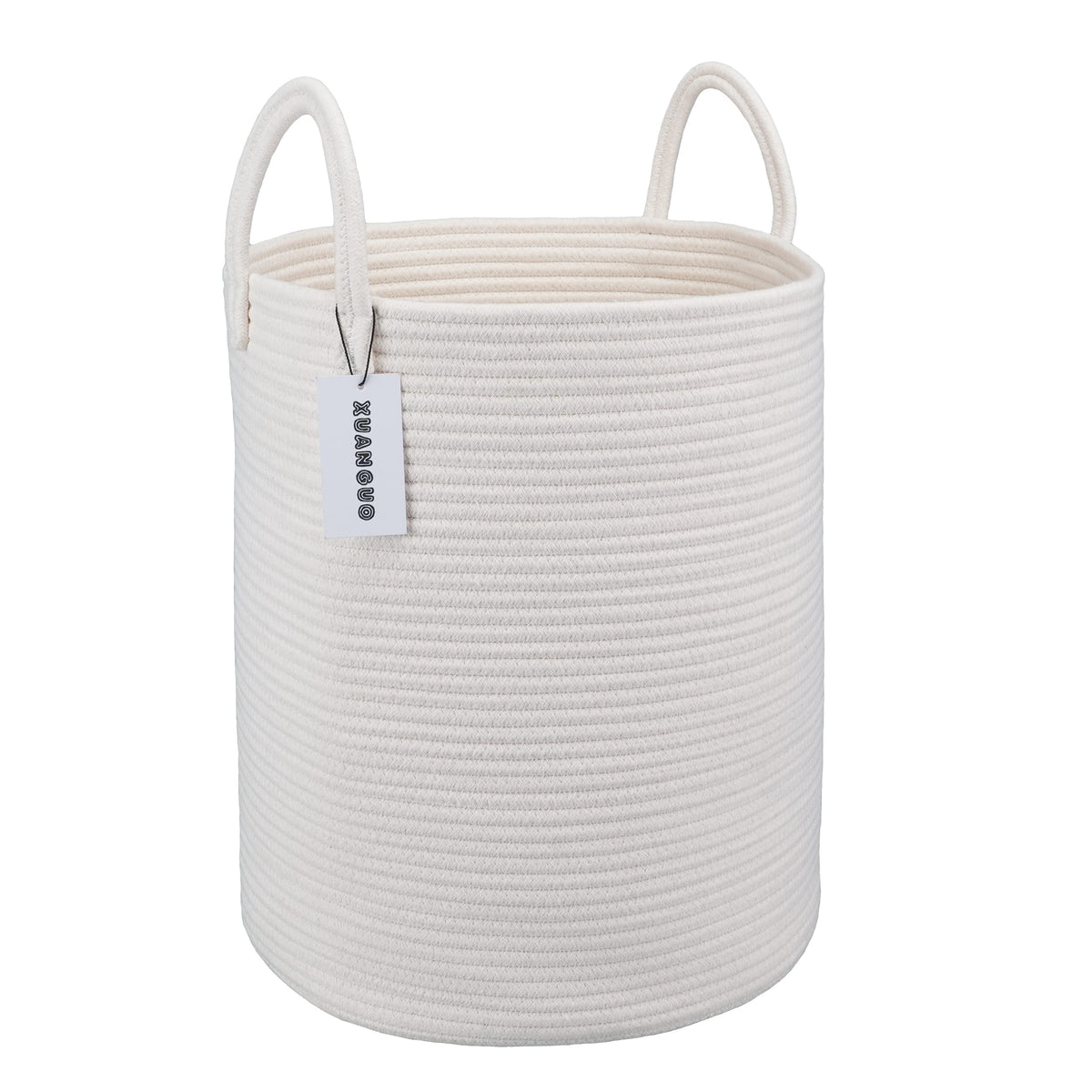 White Cotton Rope Laundry Basket Hamper for Clothes Large