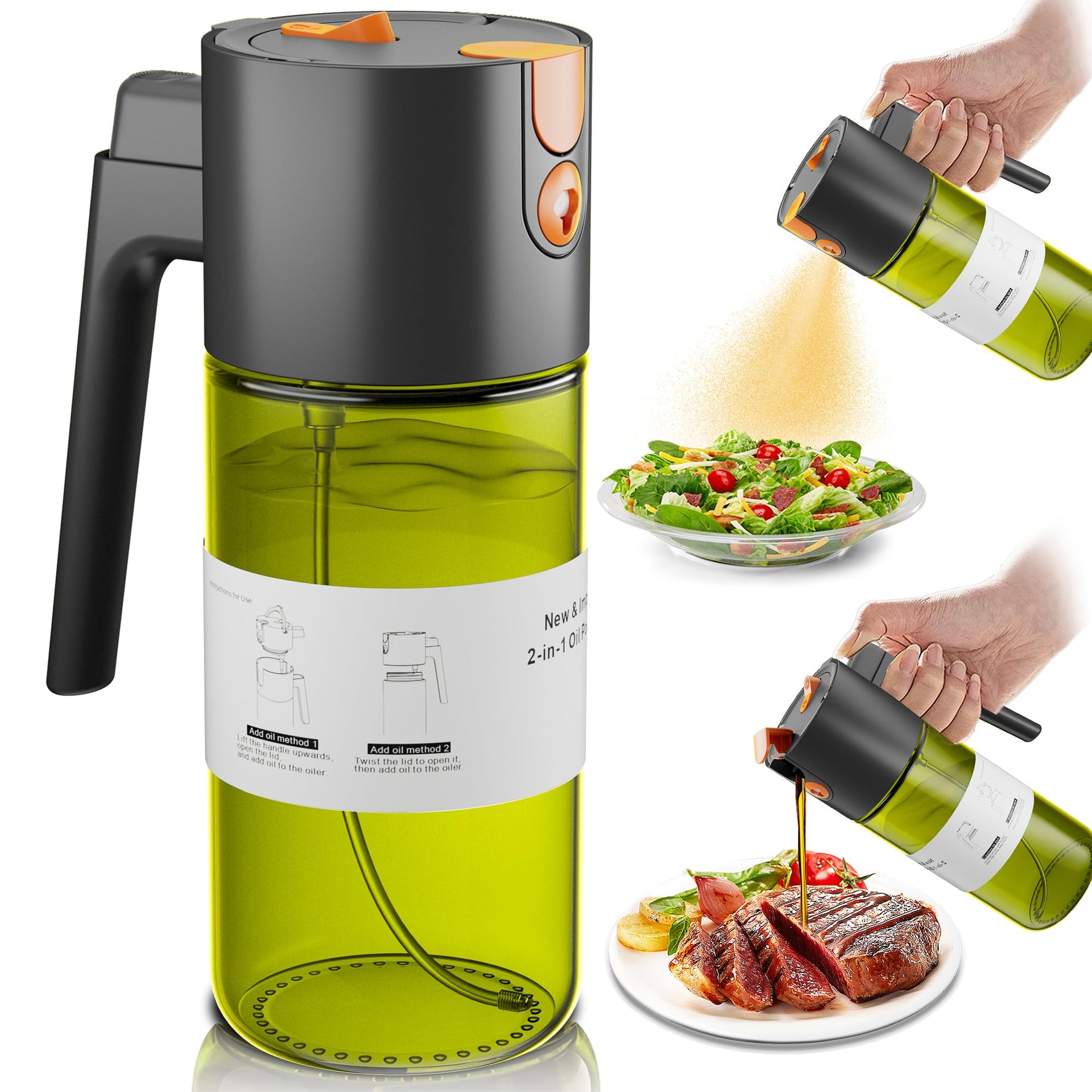 Olive Oil Sprayer & Dispenser Bottle for Cooking 17oz Dark Glass Oil Mister
