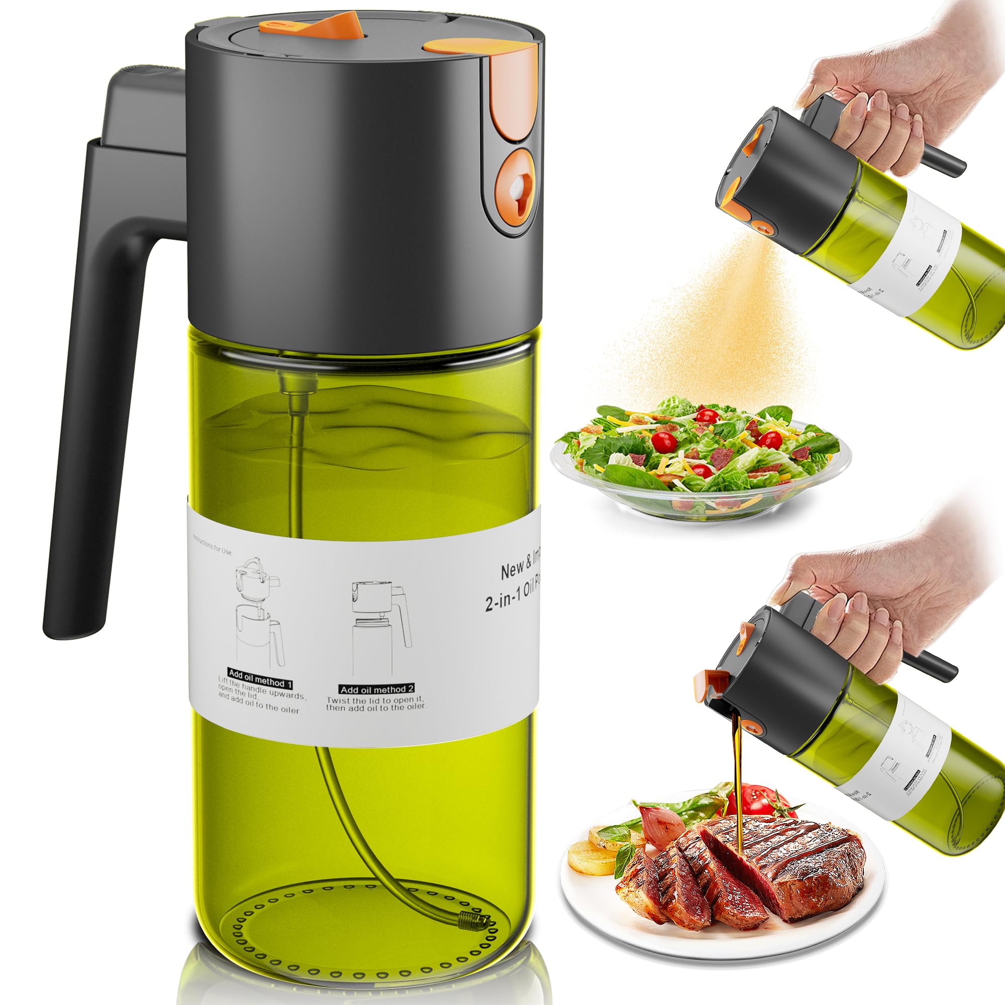 Olive Oil Sprayer & Dispenser Bottle for Cooking 17oz Dark Glass Oil Mister