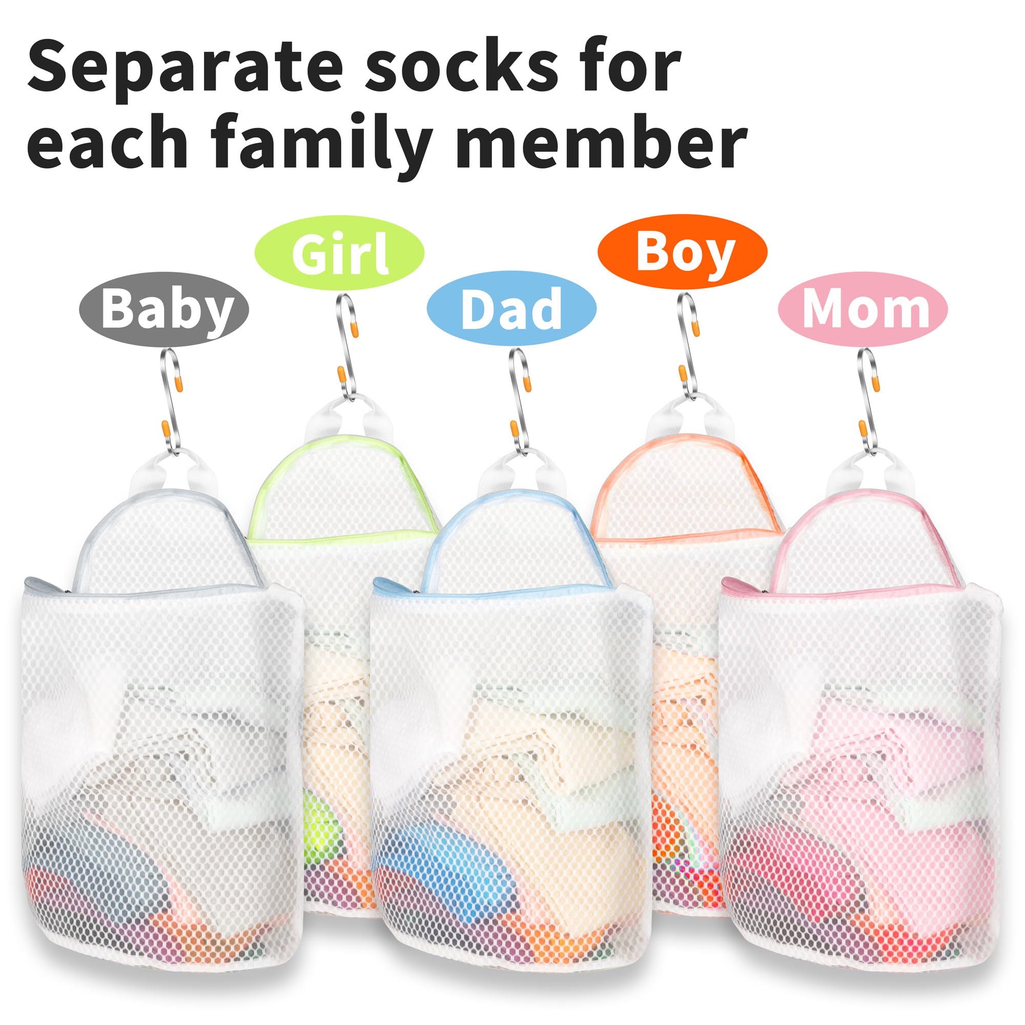 5Pcs Hanging Laundry Bags for Socks with S Hooks (5 Count)