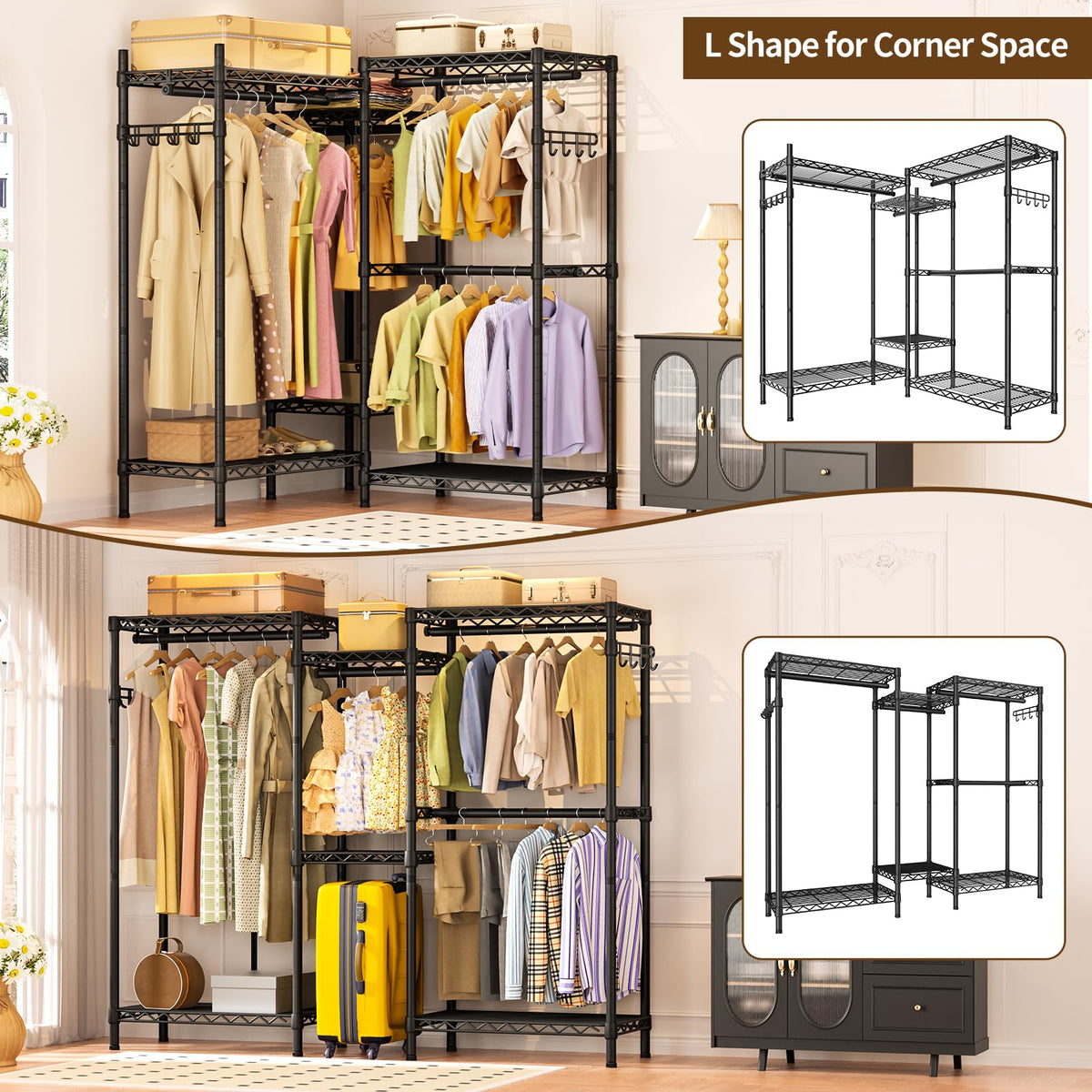 Heavy Duty Clothes Rack Metal Wardrobe with Adjustable Wire Shelves