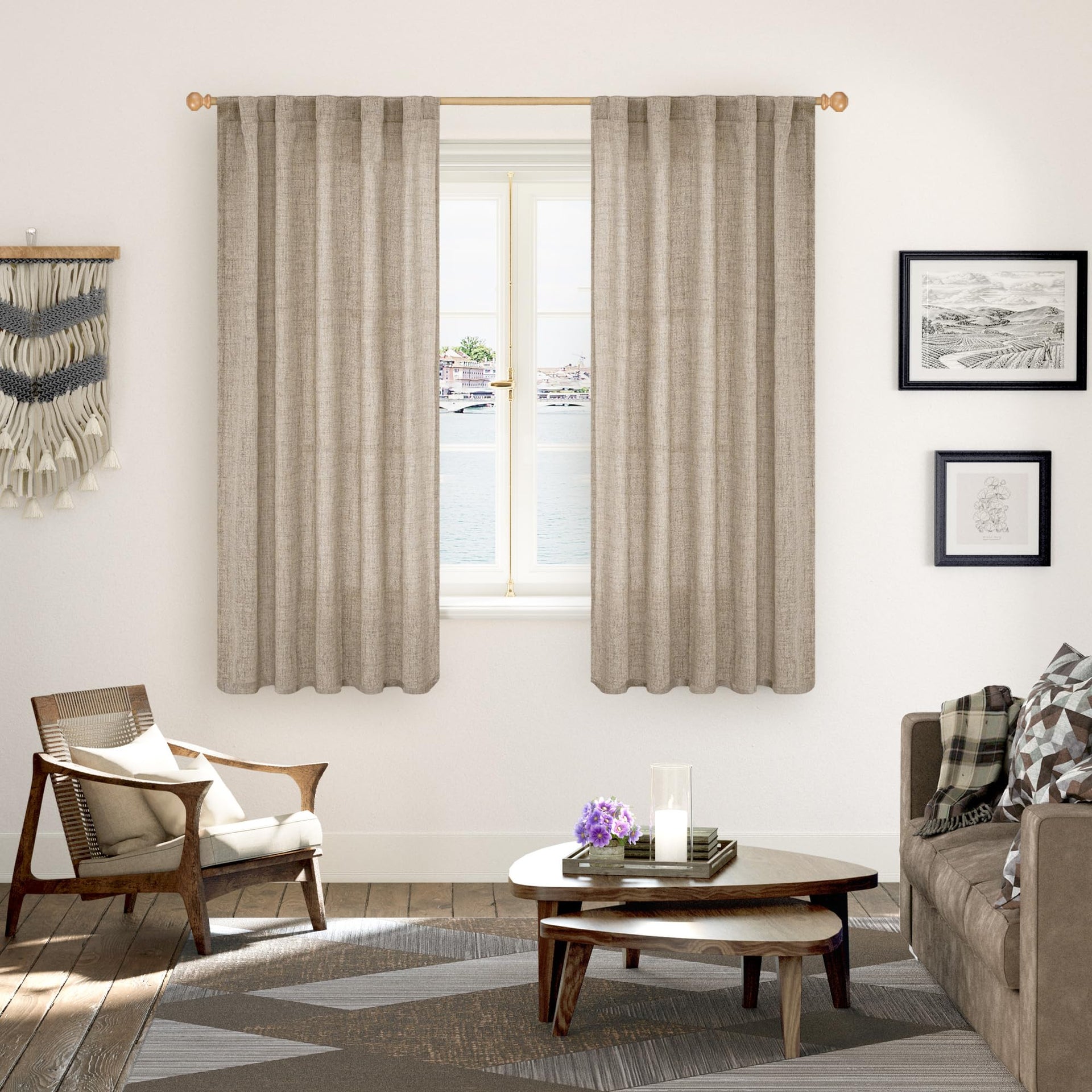 Oatmeal Linen Semi Sheer Curtains 38 X 63 Inch Length 2 Panels (2 Count)