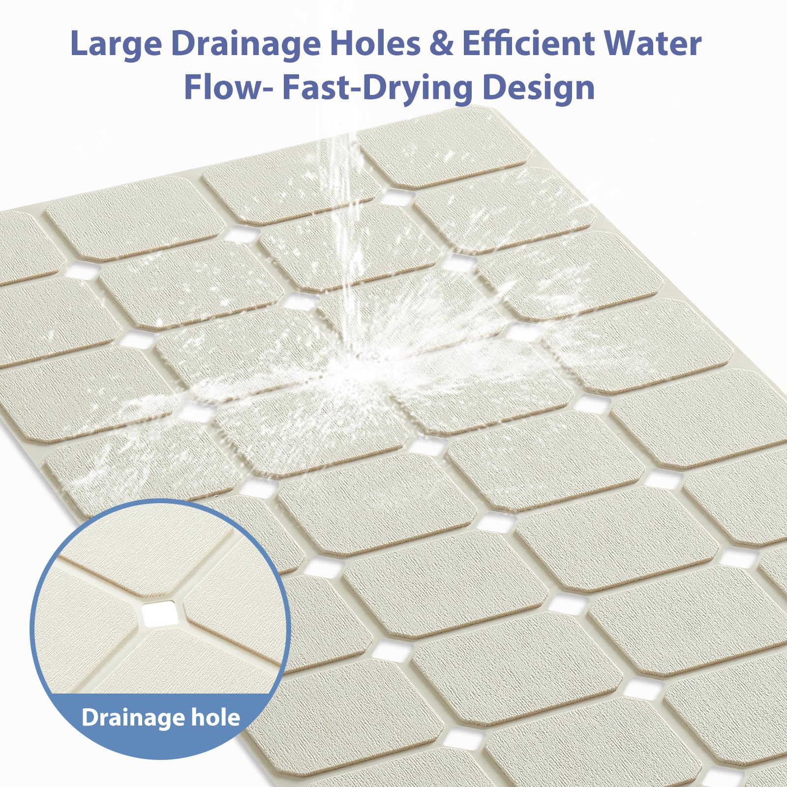 Bathtub Mat Non Slip Silicone Foldable Extra Long Tub Mat Strong Suction Cups & Large Drain Holes
