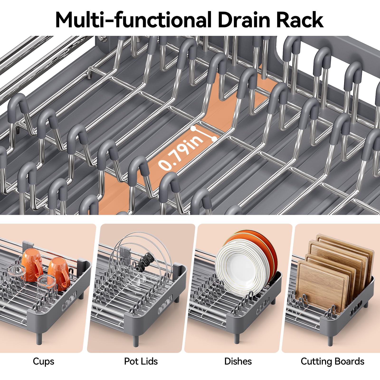 Extendable Stainless Dish Drying Rack for Kitchen Counter