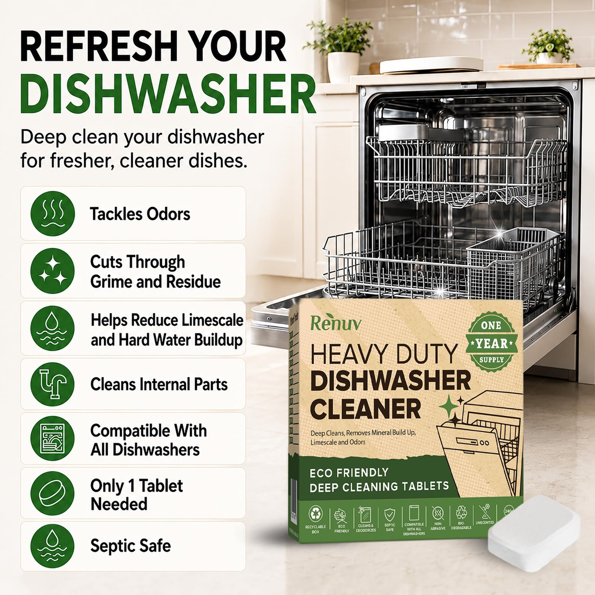 Heavy Duty Dishwasher Cleaner & Deodorizer (12 Count)