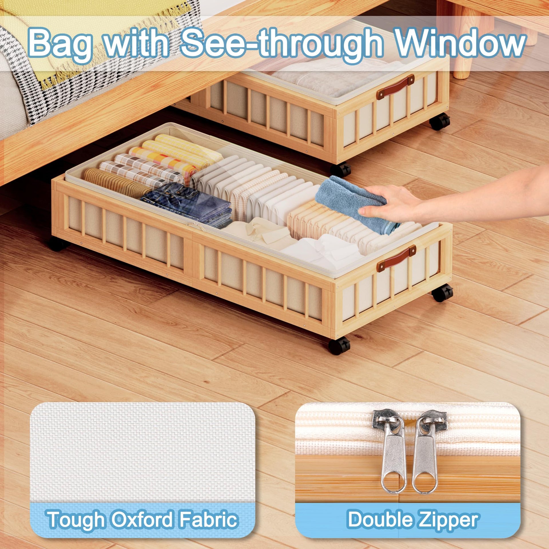 2 Pack Bamboo Under Bed Storage with Wheels (2 Count)
