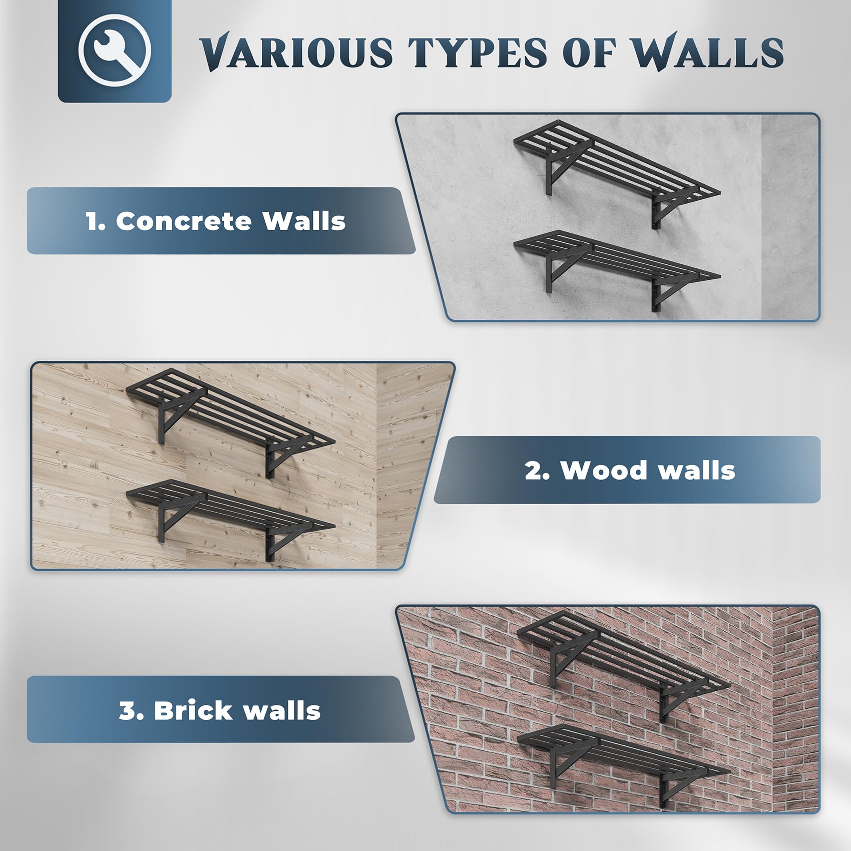 2 Pack Heavy Duty Garage Wall Shelving with 8 Hooks (2 Count)