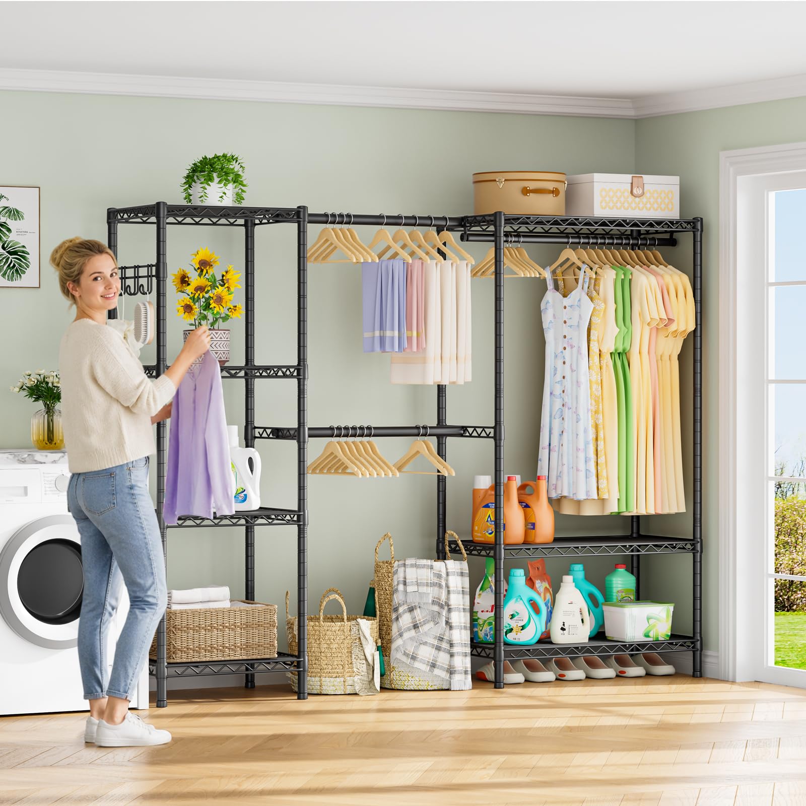 Heavy Duty Clothes Rack Metal Wardrobe with Adjustable Wire Shelves