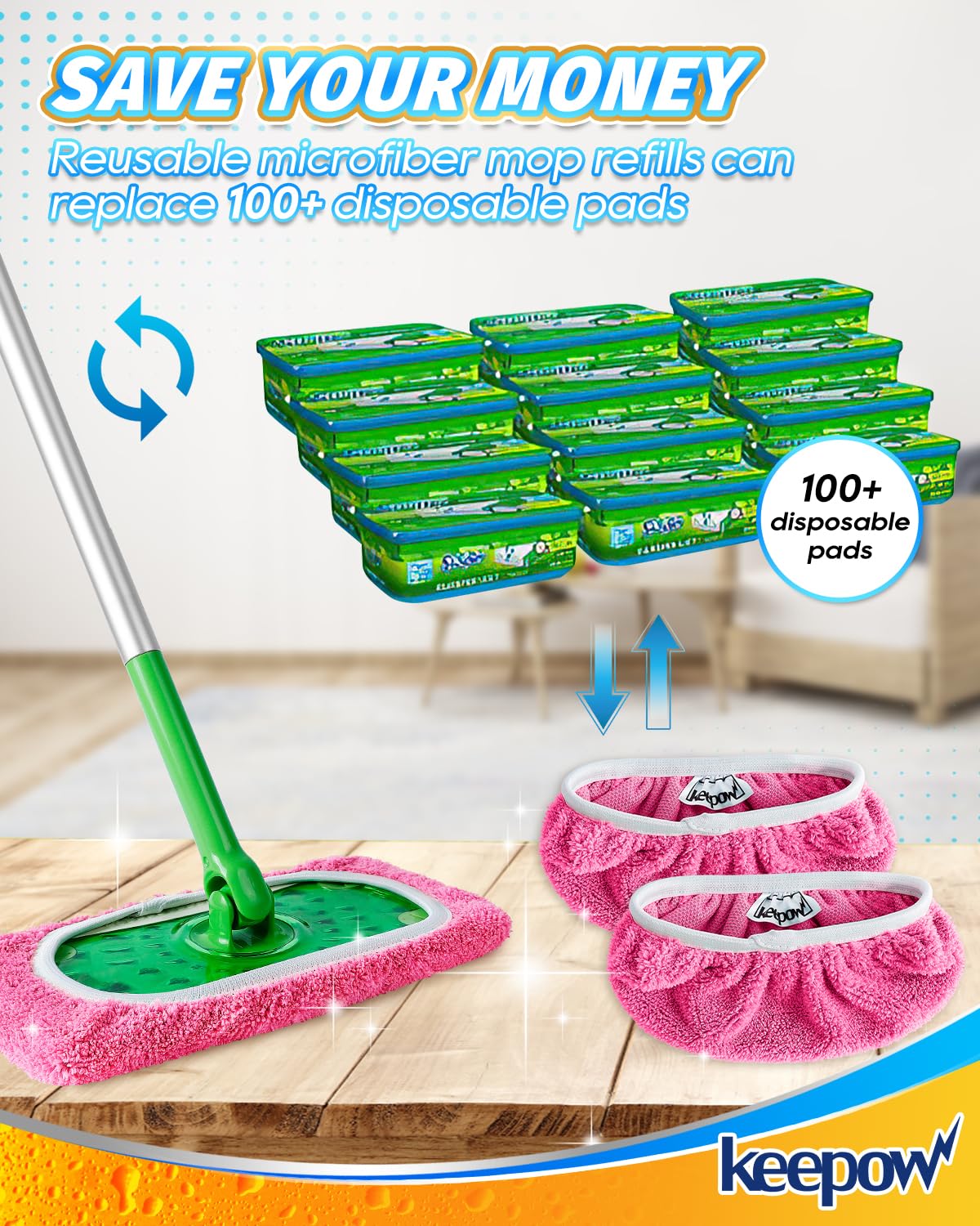 Reusable Microfiber Mop Pads Compatible with Swiffer Sweeper (6 Count)