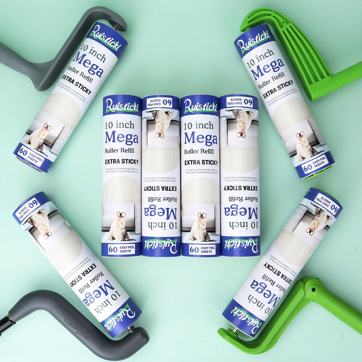 10 inch Mega Lint Roller Refills for Evercare Layers Smart Design Large Lint Rollers (240 Count)
