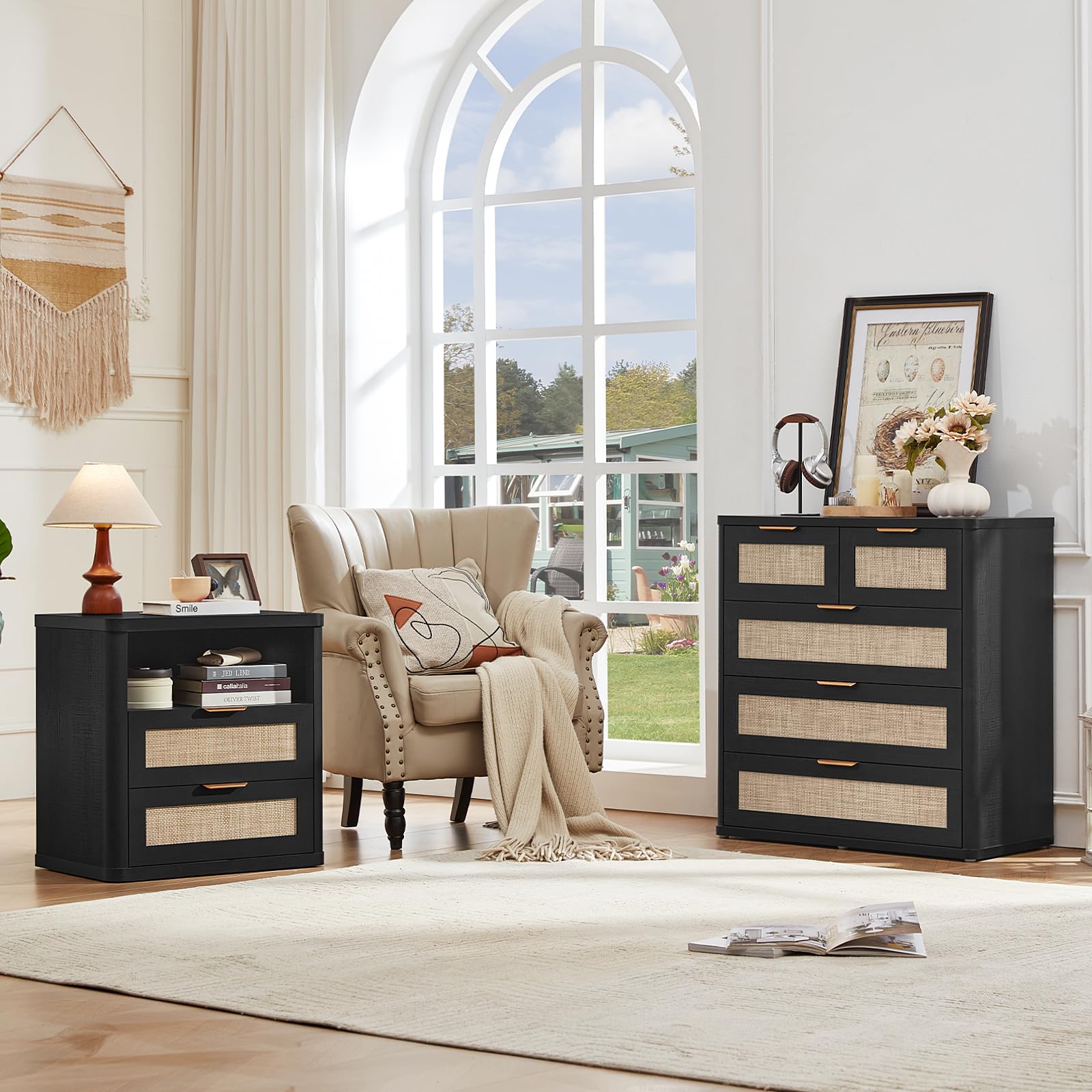 Rattan Dresser for Bedroom Set of 2