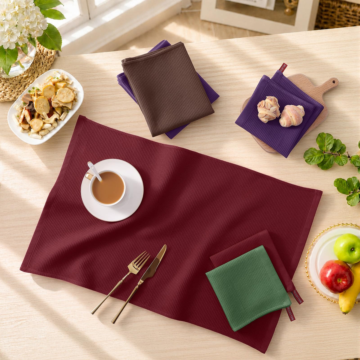 100% Cotton Kitchen Towels and Dishcloths Set (8 Count)
