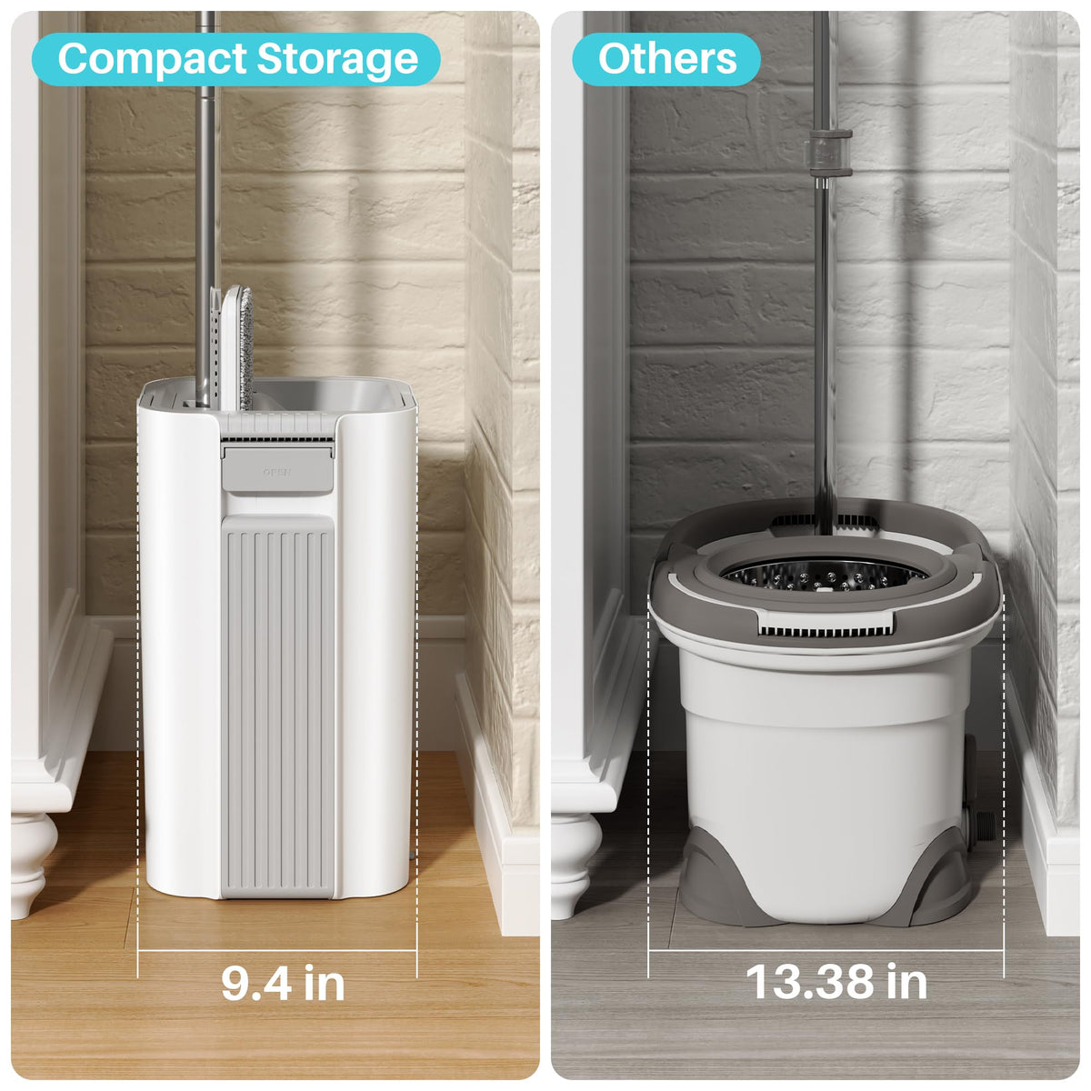 8L (2.1 Gal) Large Capacity Mop System with Extension Handle, Perfect for Household and Commercial Floor, Window, and Wall Cleaning - Includes 3 Washable Microfiber Pads for Wet and Dry Use