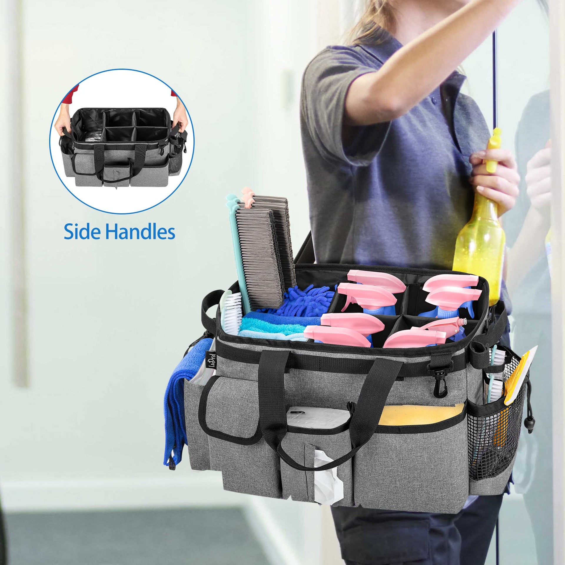 Large Wearable Cleaning Caddy Bag with Detachable Divider