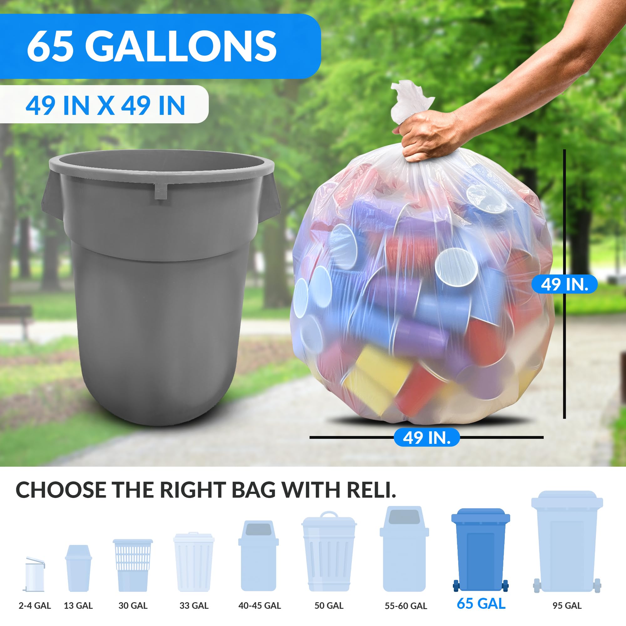 65 Gallon Trash Bags Heavy Duty (60 Count)