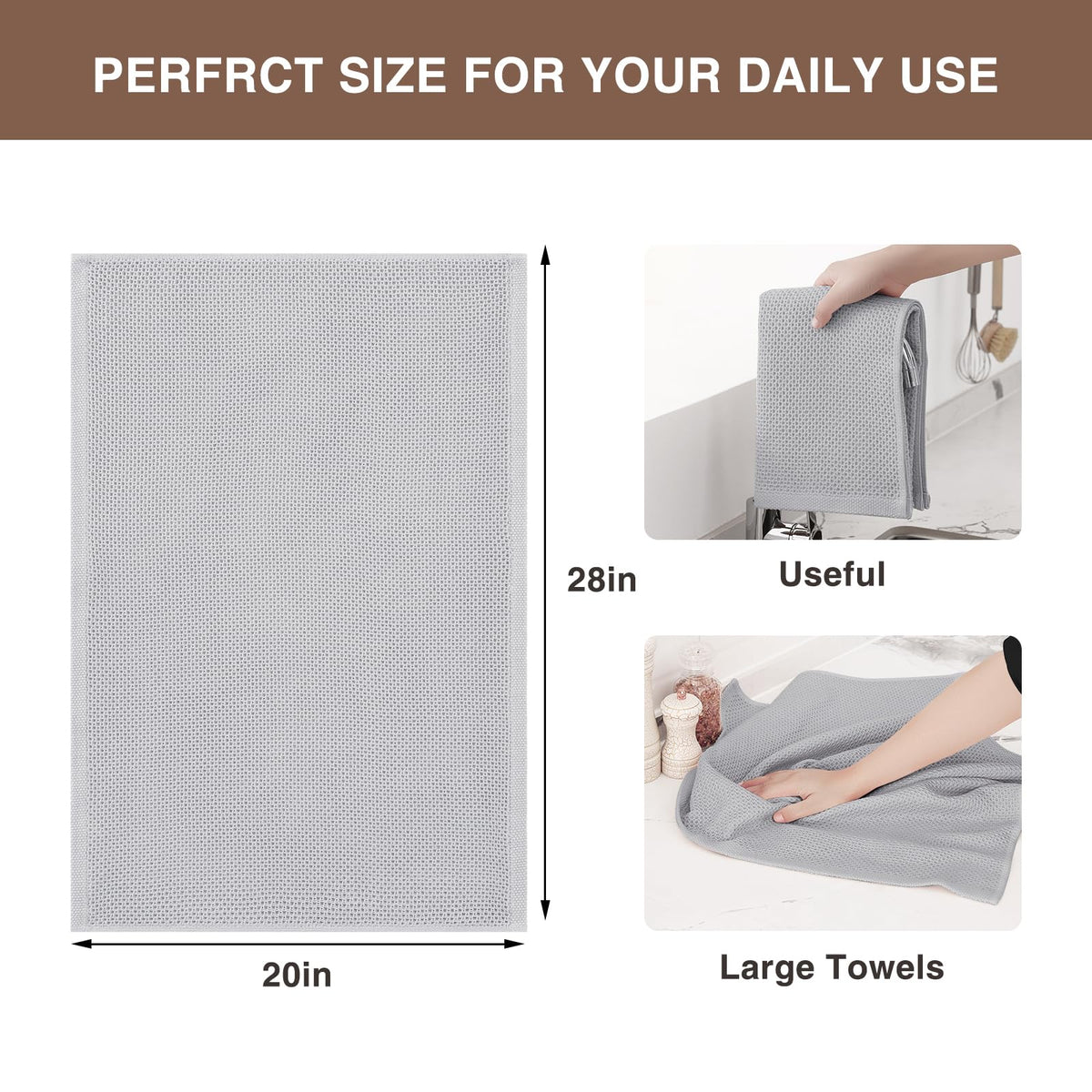 100% Cotton Oversized Waffle Weave Kitchen Towels 4 (4 Count)