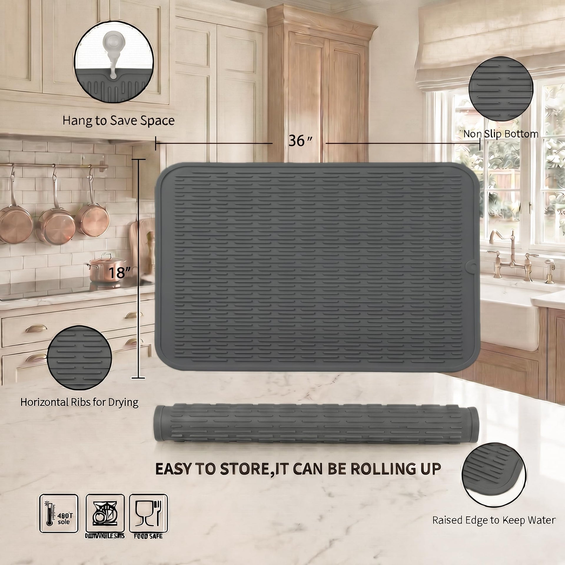 Silicone Dish Drying Mat for Multiple Usage