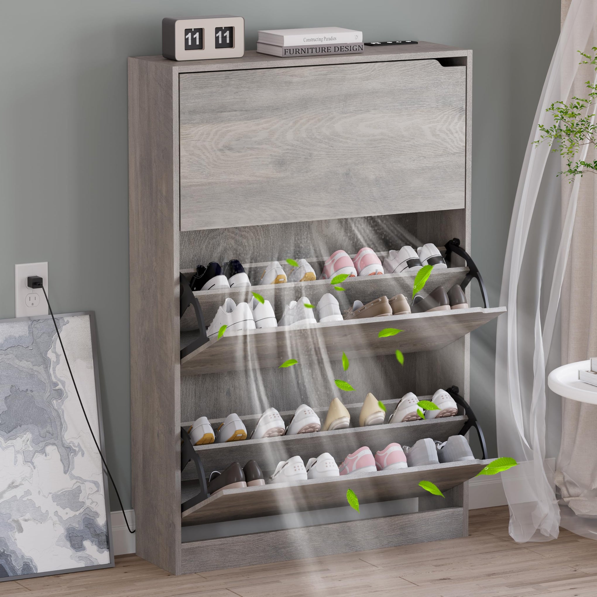 Shoe Cabinet with Odor Control and Back Panels