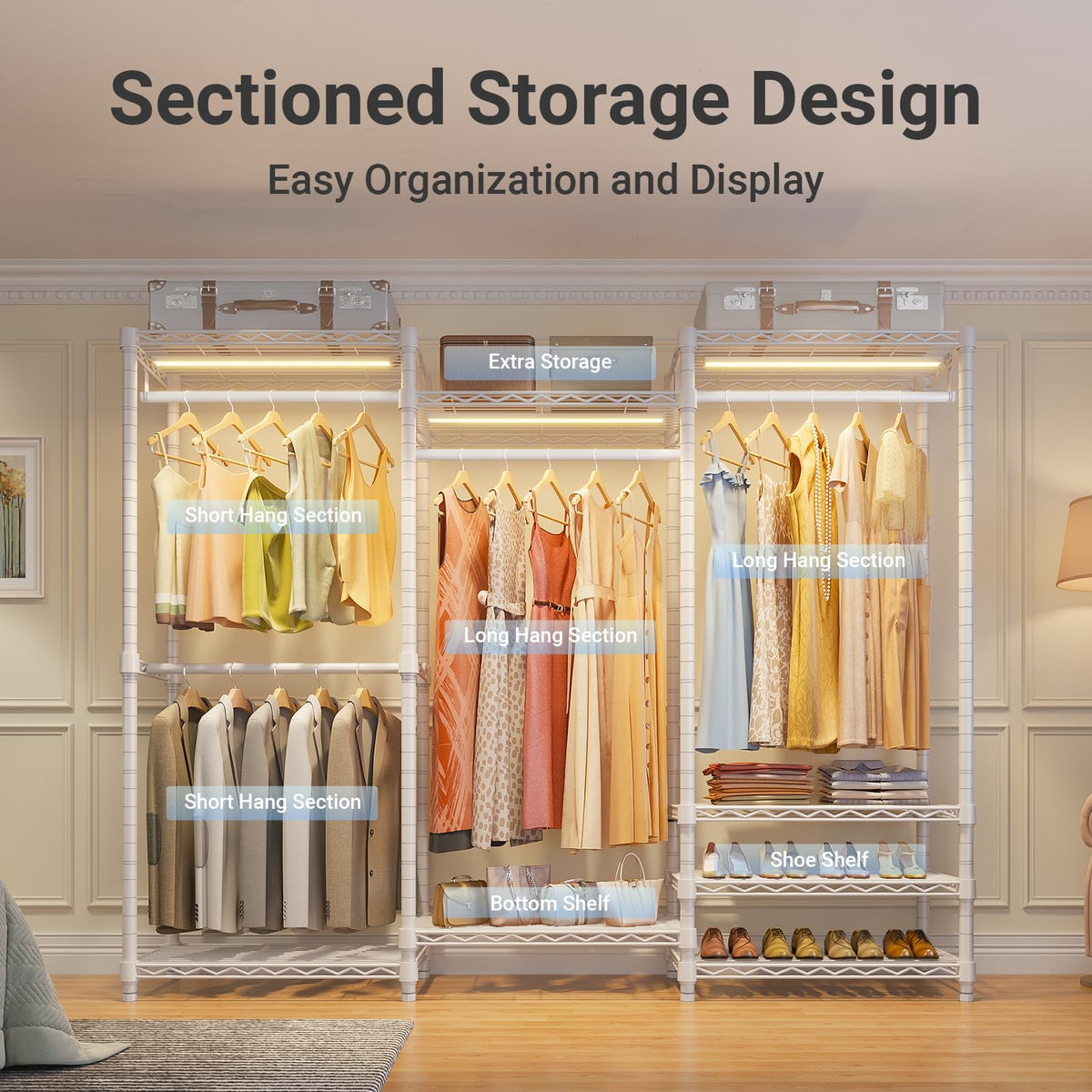 V5L Garment Rack Heavy Duty with Dimmable LED Lights