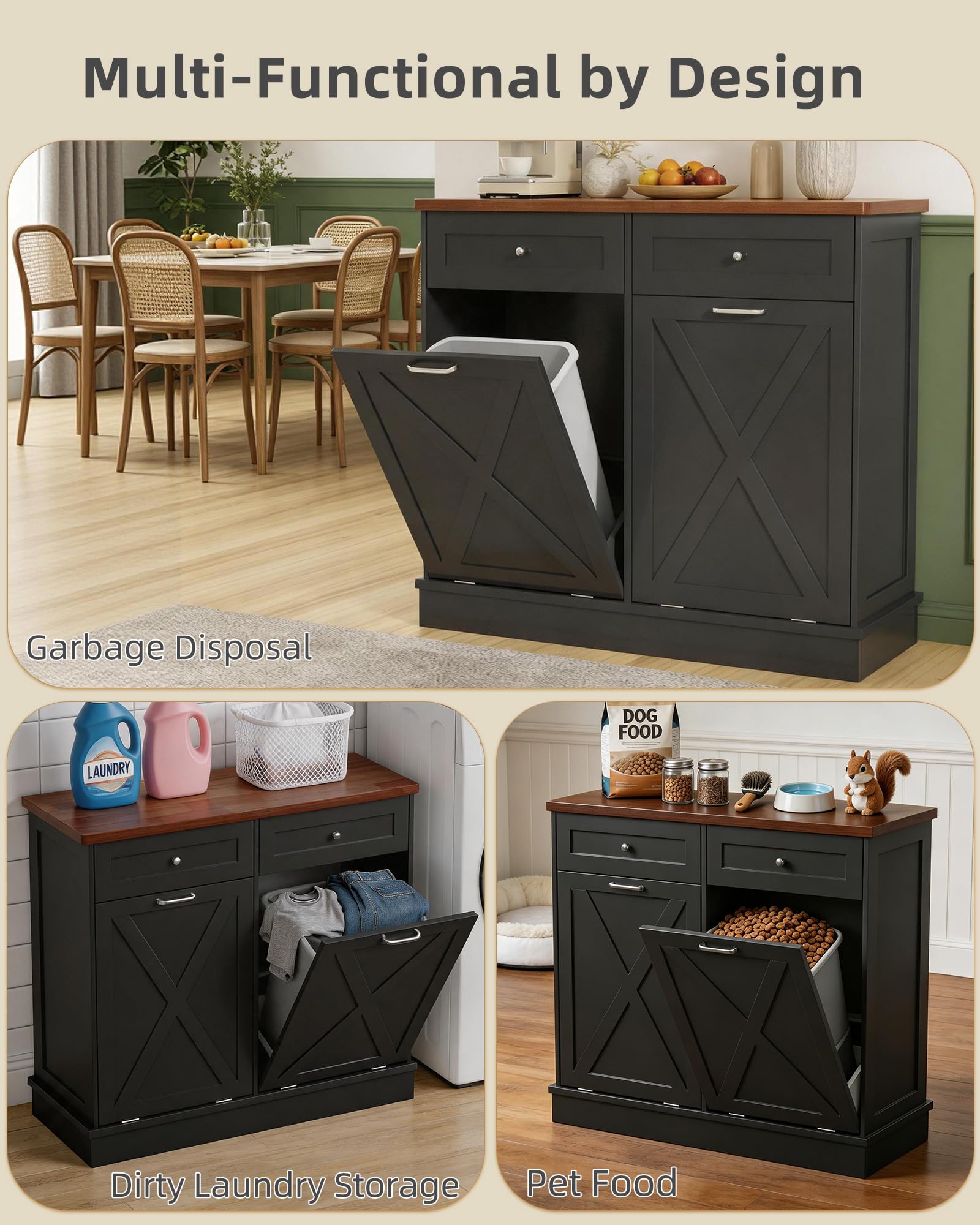 2x10 Gallon Tilt Out Trash Cabinet with Hideaway Drawers