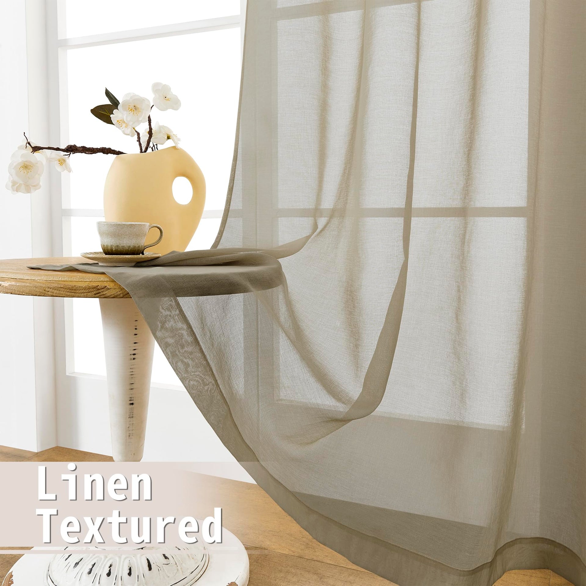 Sheer Door Curtain Closet Linen Textured Curtain Sheers Doorway Light Filtering Voile French Door Rod Pocket Curtains Patio Glass Doors