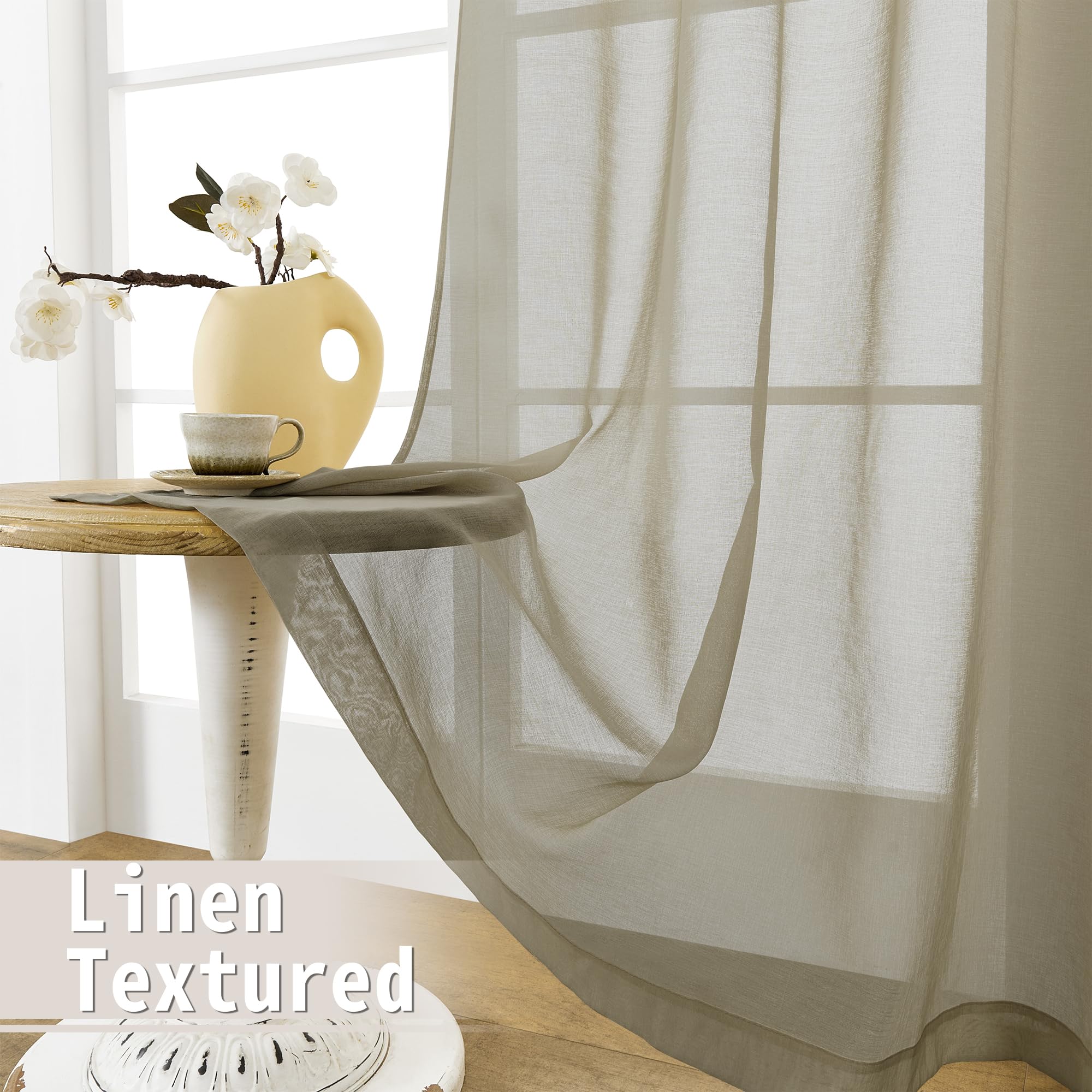 Sheer Door Curtain Closet Linen Textured Curtain Sheers Doorway Light Filtering Voile French Door Rod Pocket Curtains Patio Glass Doors