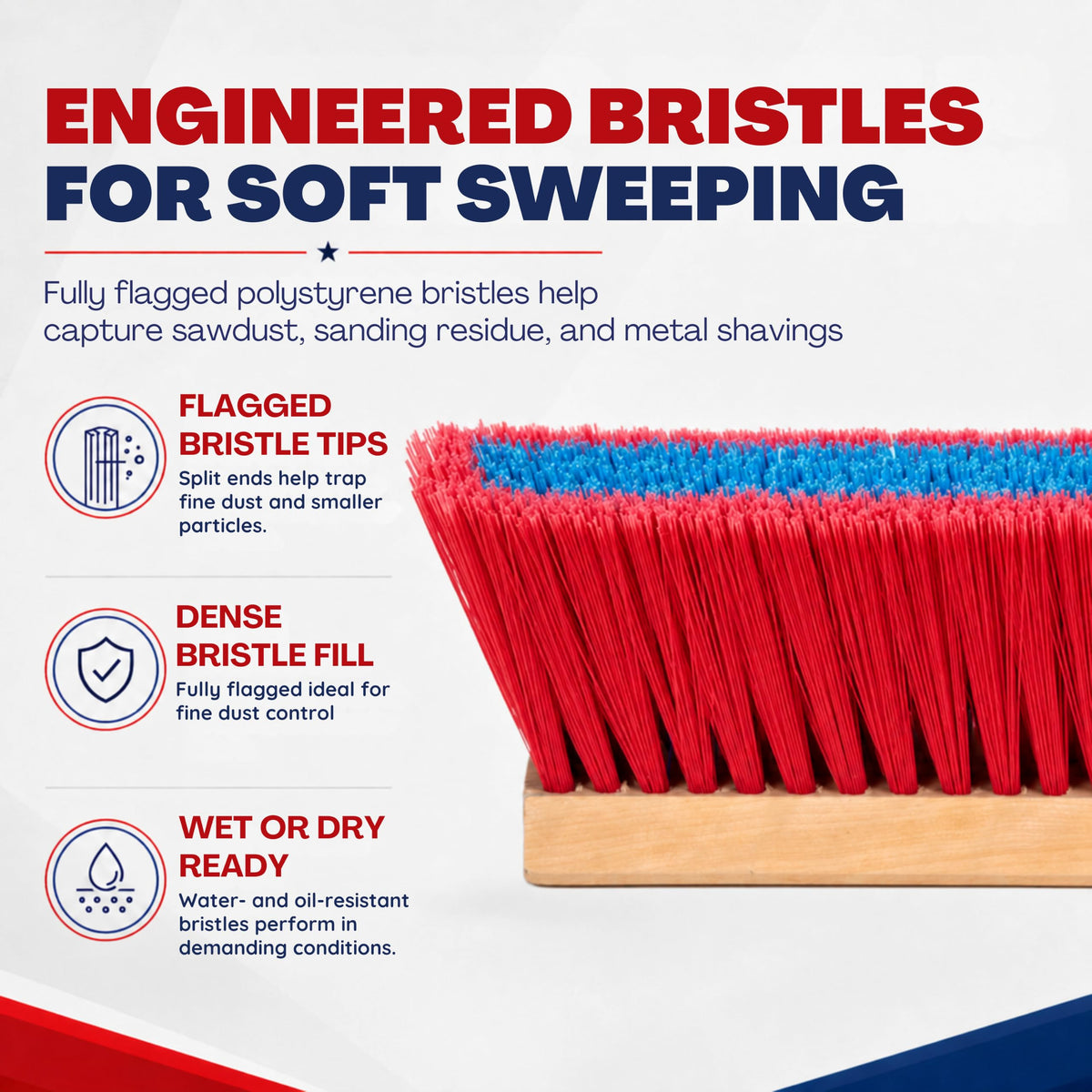 4-Pack - 24" Soft Sweep Indoor Push Broom with 60" Handle. Ideal for Epoxy & Polished Floors. Durable American Made Steel Brackets-Stainless Steel Hardware. No Plastic. 100% USA Made (4 Count)