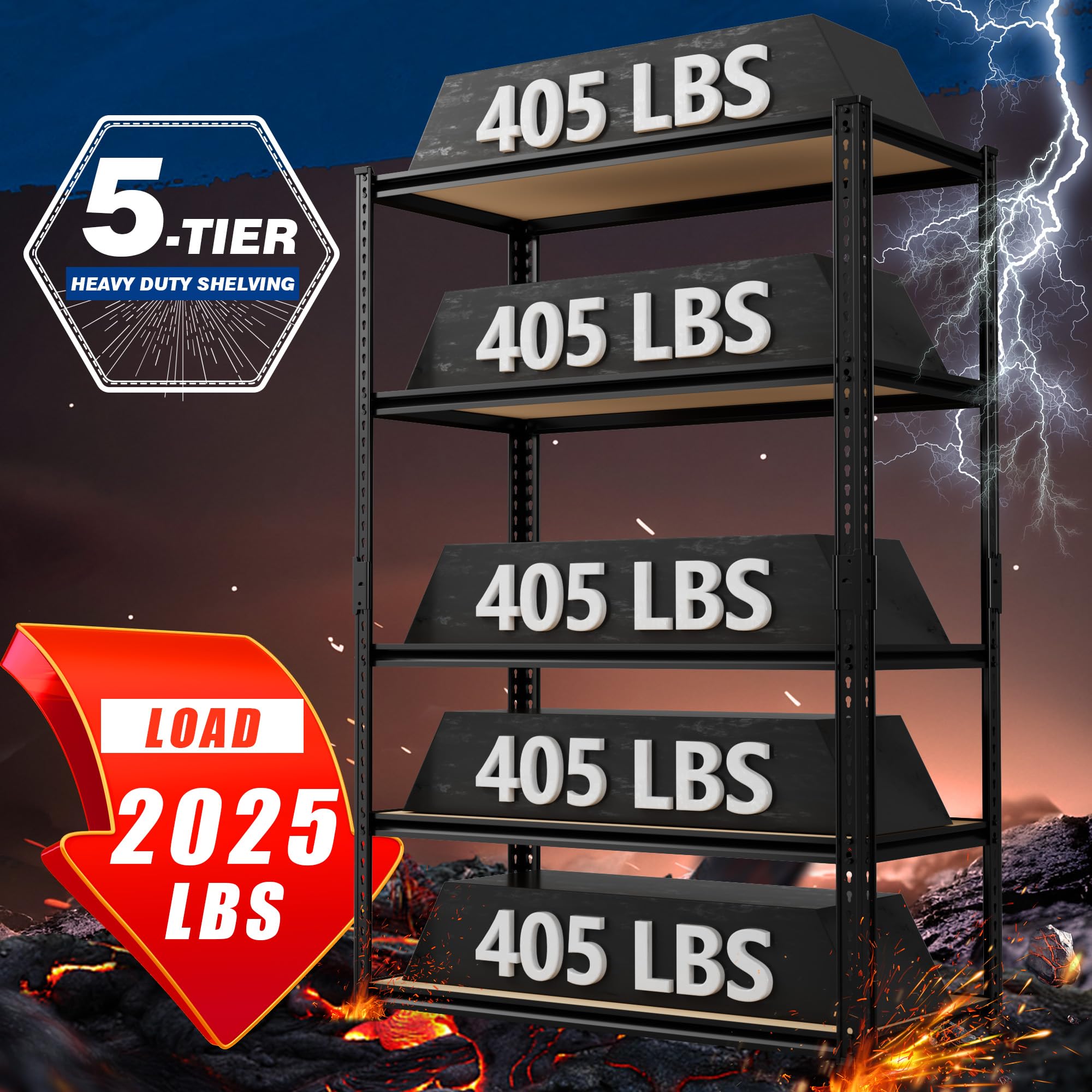 2025LBS Storage Shelves Heavy Duty 5 Tier Garage Storage Shelves