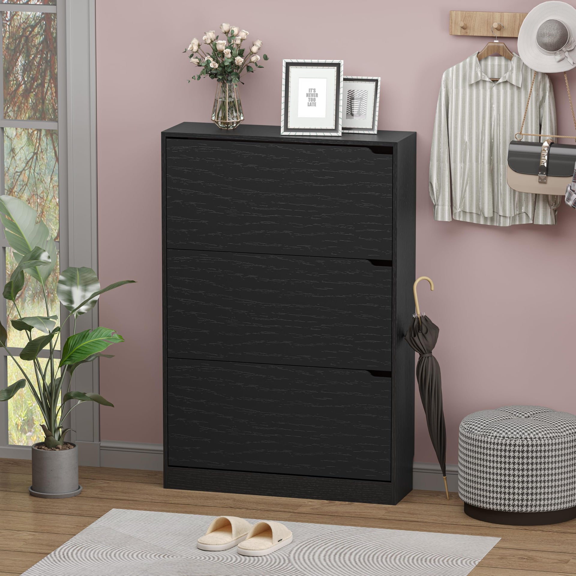 Shoe Storage Cabinet with 3 Flip Drawers