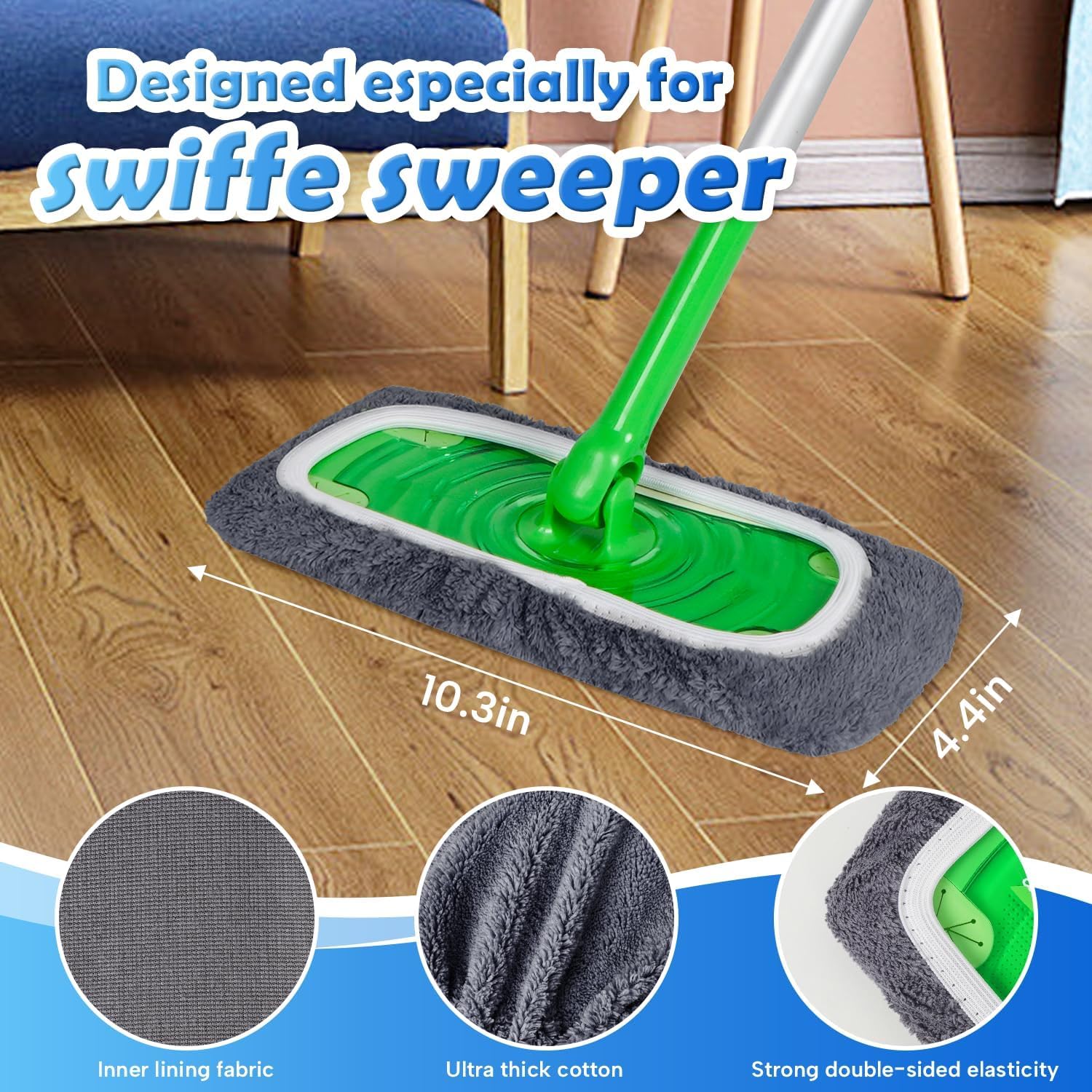 6 Pack Reusable Microfiber Mop Pads Compatible with Swiffer Sweeper Mop (6 Count)