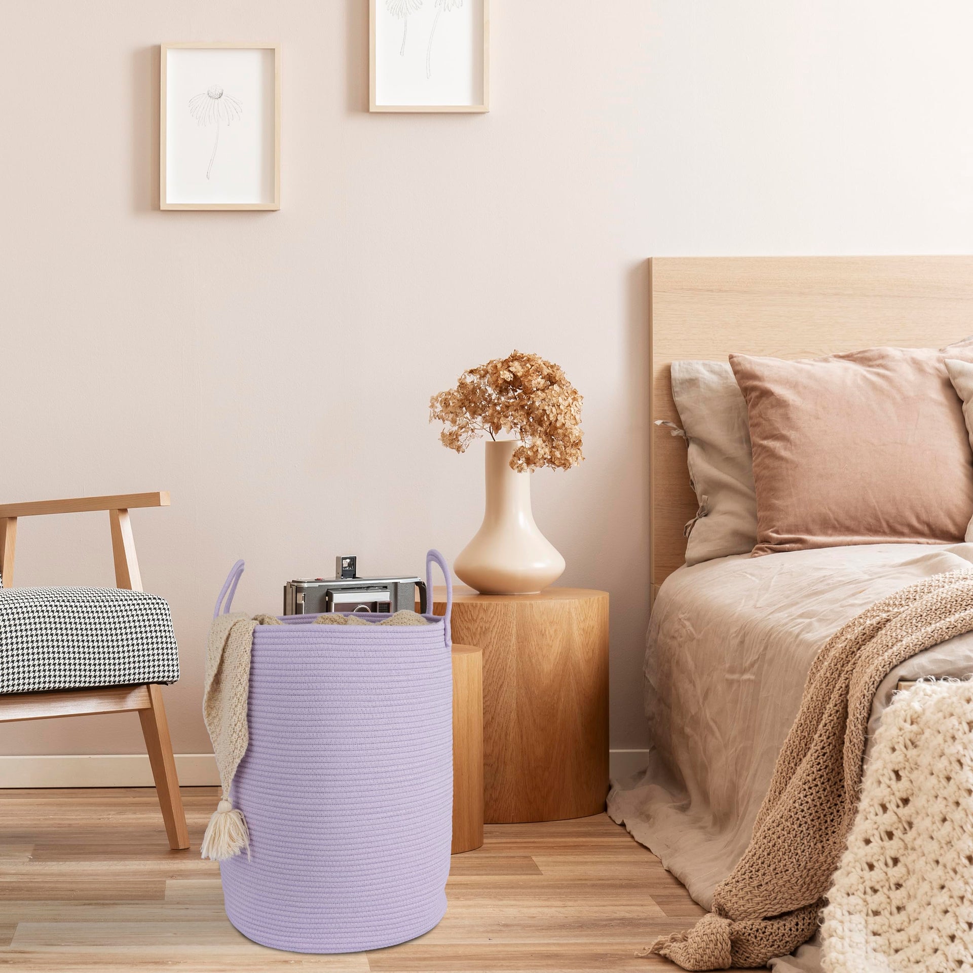 Rope Laundry Basket Hamper for Clothes Large Purple Lavender