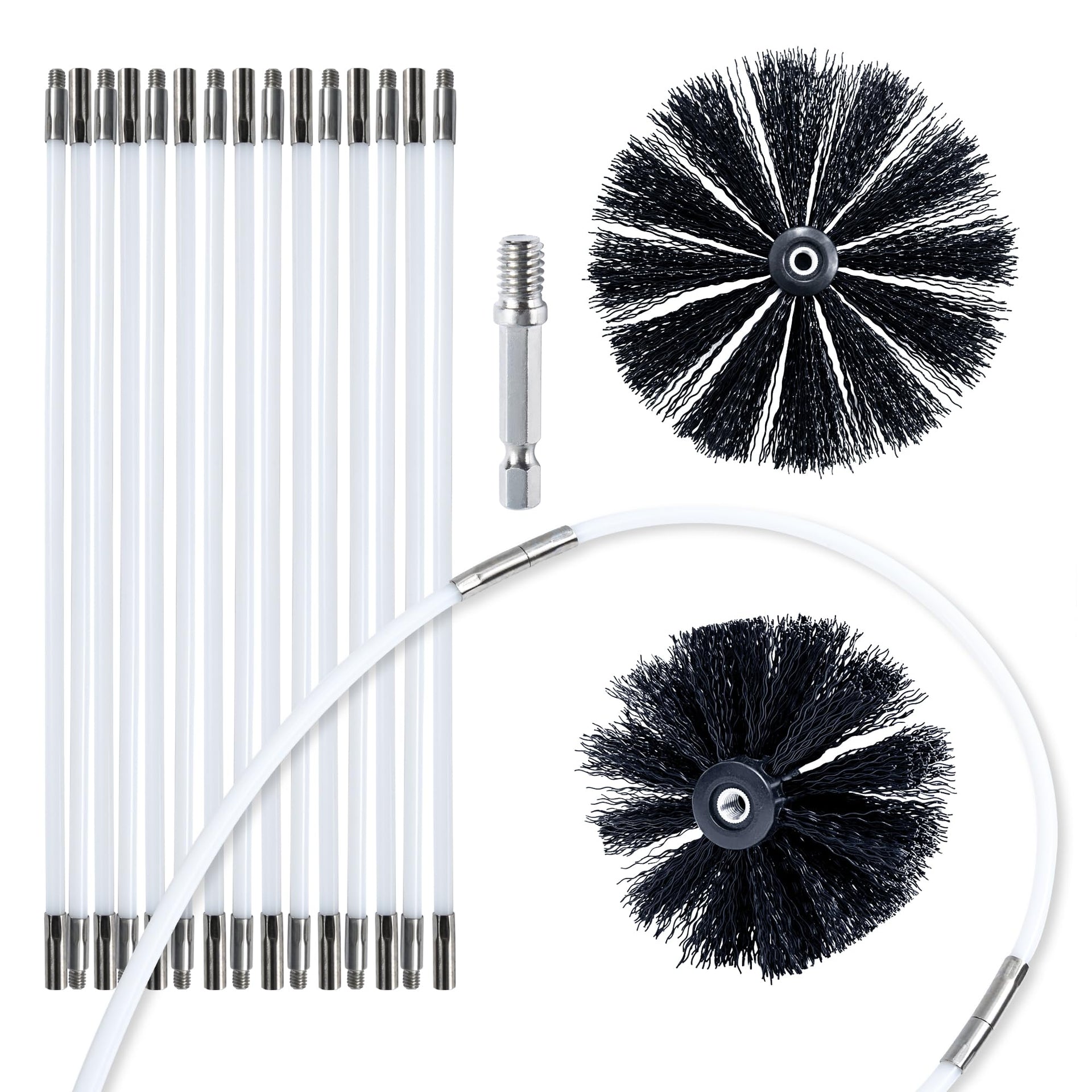 Dryer Vent Cleaner Kit Chimney Sweep Cleaning Tools Pellet Stove Cleaner Kit Air Dryer Duct Fireplace Brushes for Easy Lint Cleaning with 4" and 6" Brush Heads