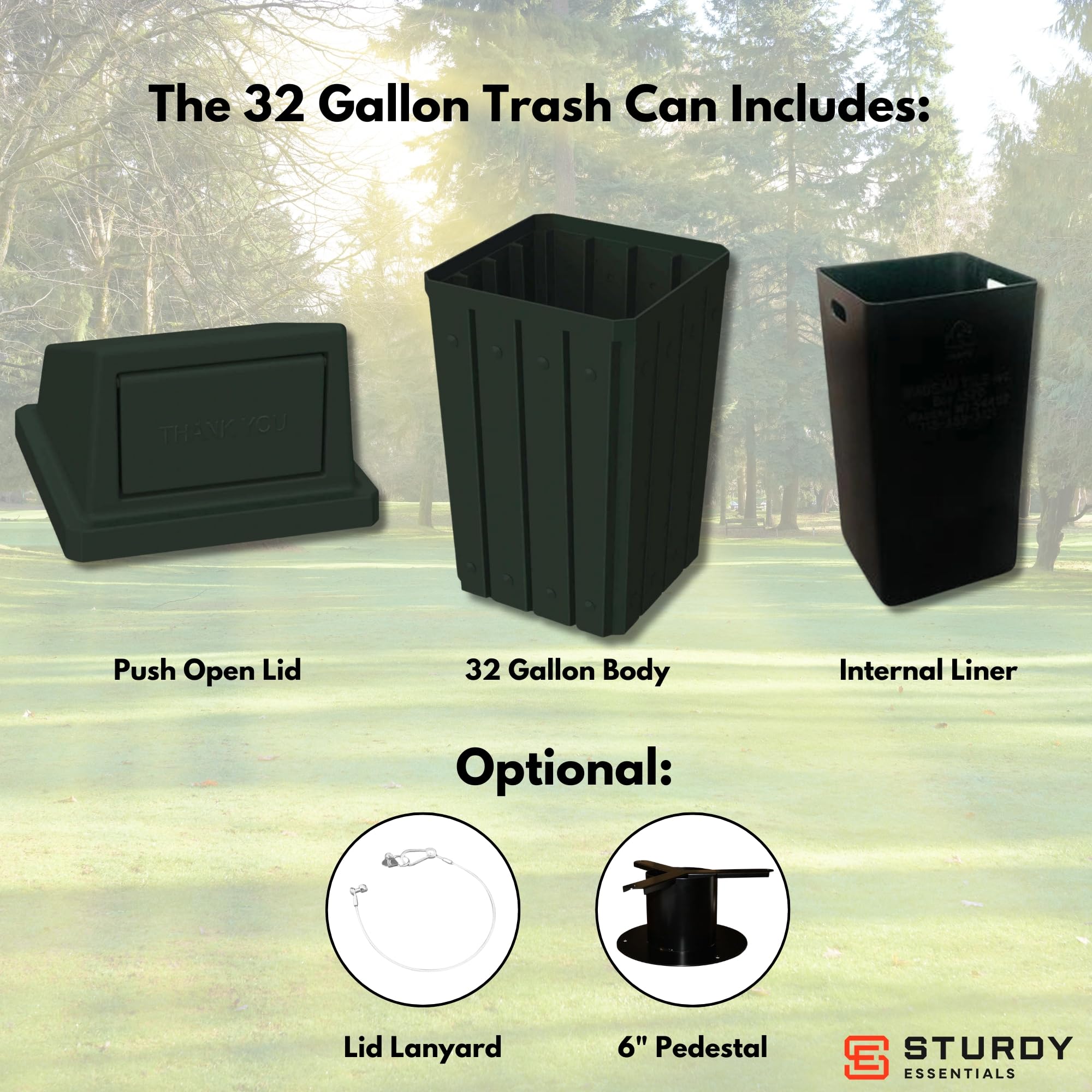 Campus Collection 32 Gallon Outdoor Commercial Trash Can with Lid