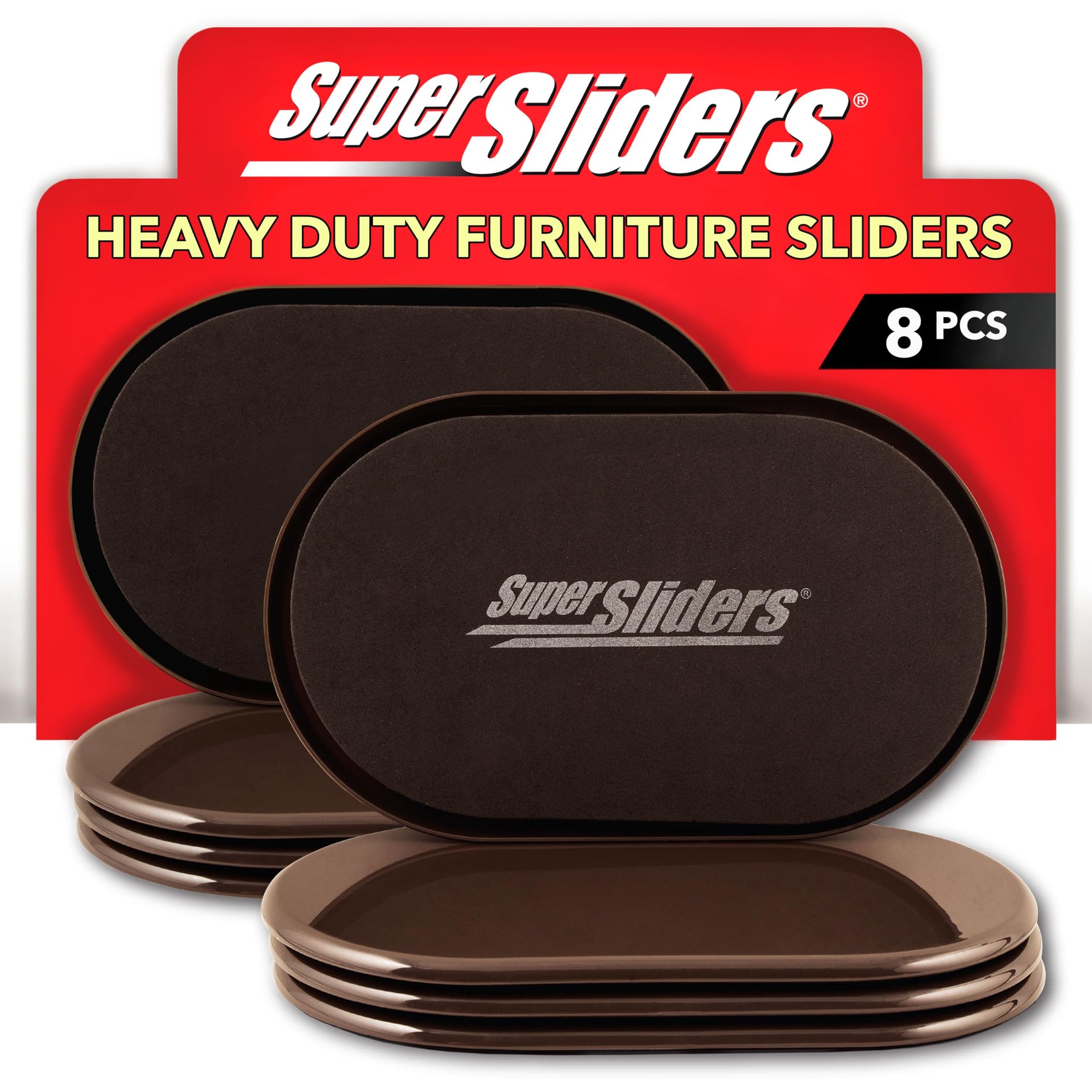 5-3/4" x 9-1/2" XL Oval Reusable Furniture Sliders for Carpet, Anti-Slip Protective Furniture Moving Pads for Beds, Sofas, Dressers, Set of 8, Brown (8 Count)