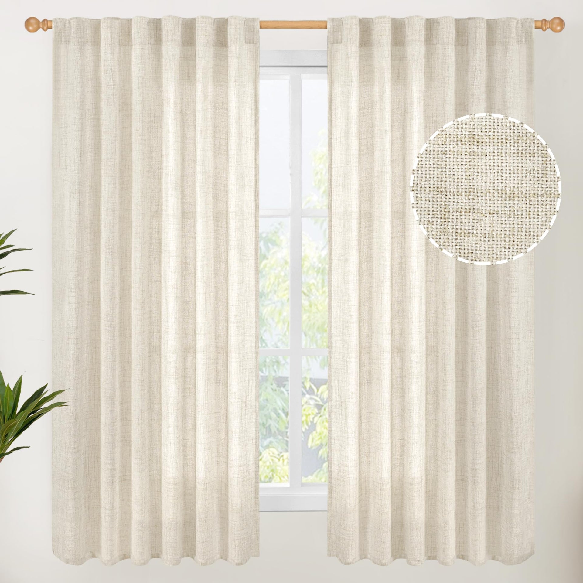 Linen Semi Sheer Curtains 52 X 63 Inch Length 2 Panels for Living Room (2 Count)