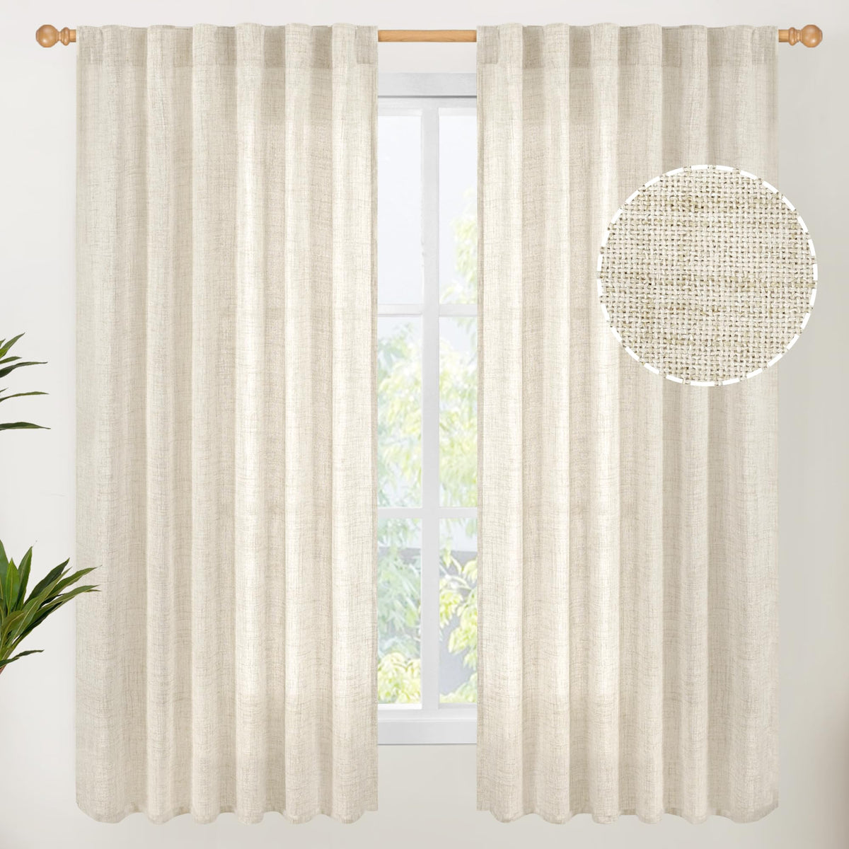 Linen Semi Sheer Curtains 52 X 63 Inch Length 2 Panels for Living Room (2 Count)