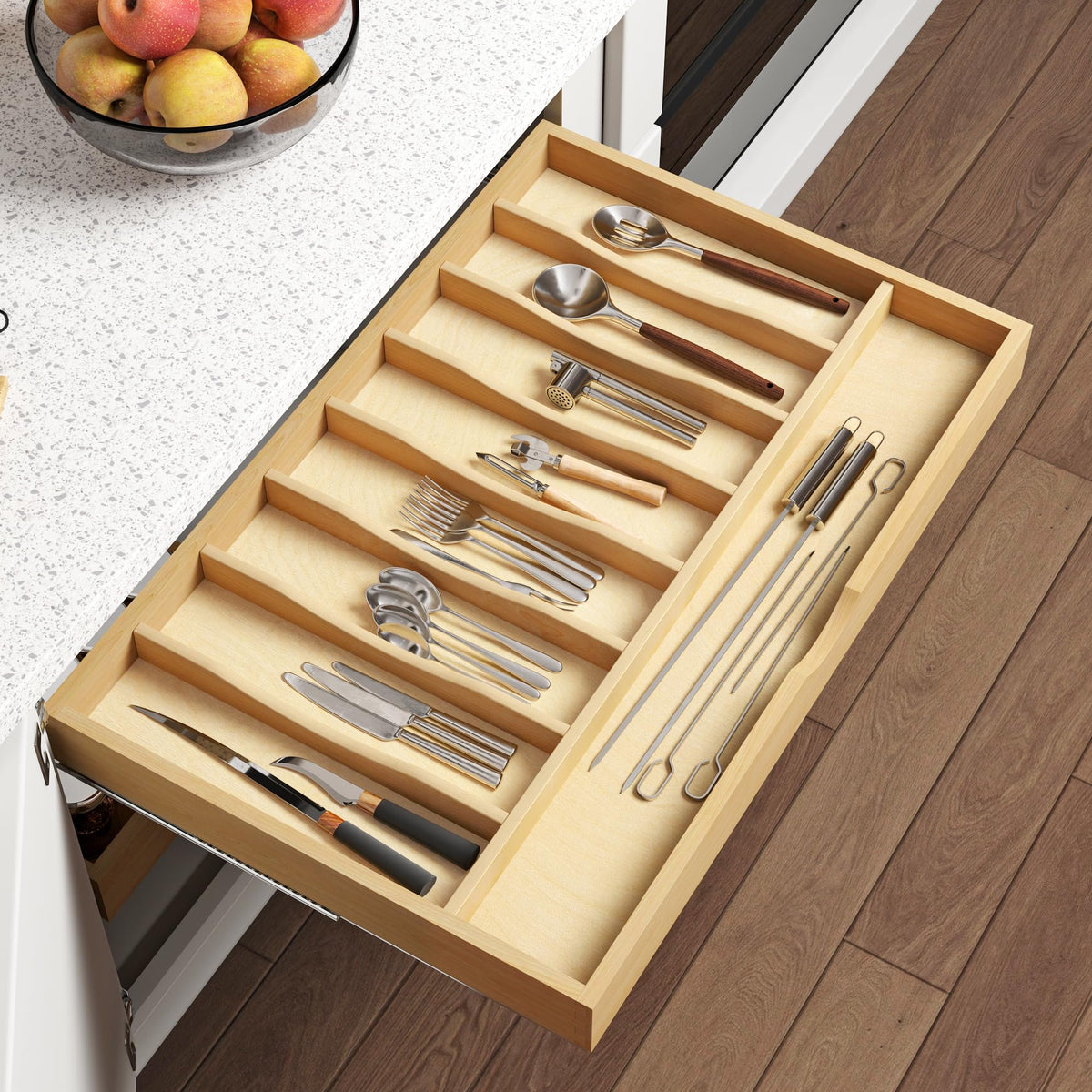 Solid Birch Wood Silverware Drawer Organizer