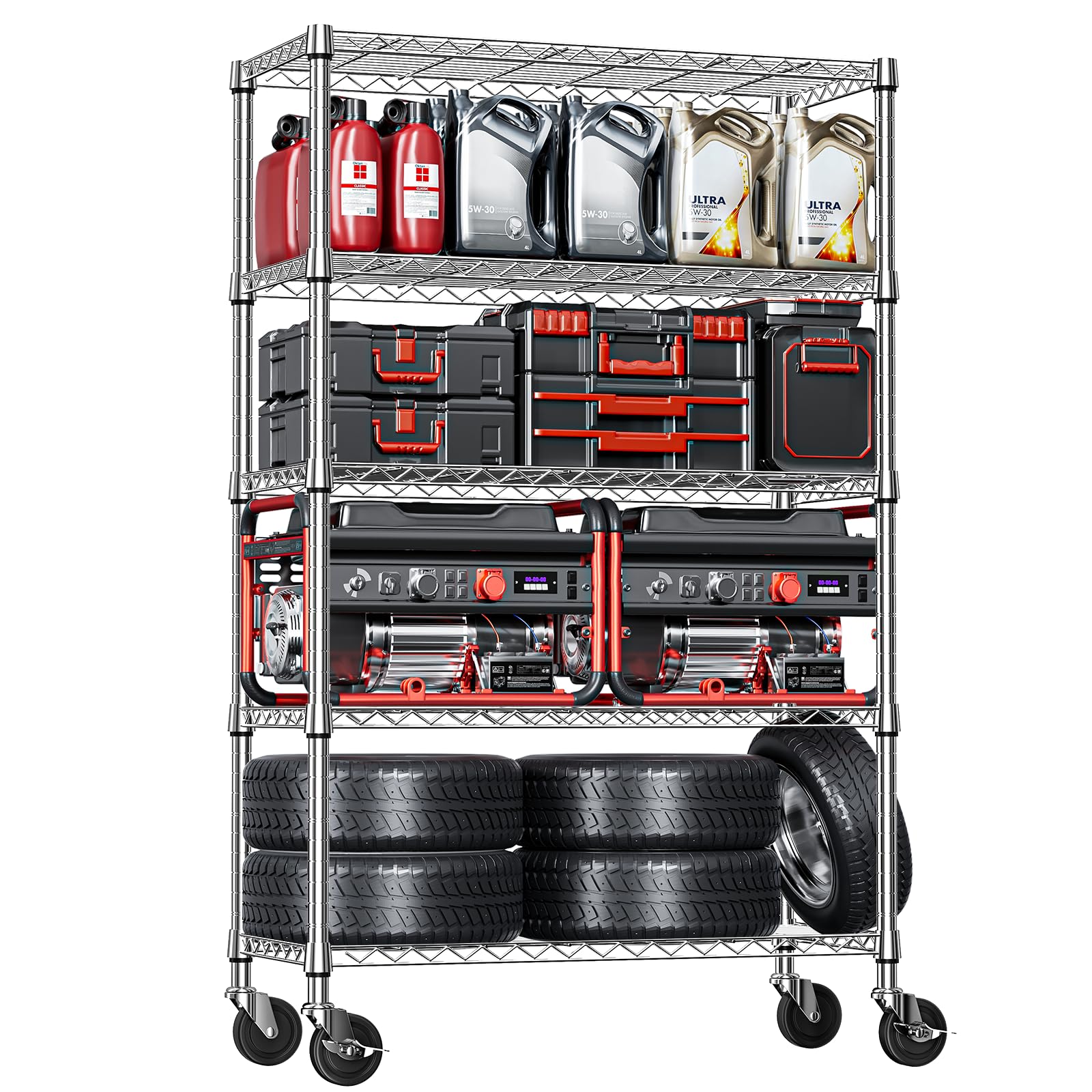 5 Tier Storage Shelving Unit with Wheels (5 Count)