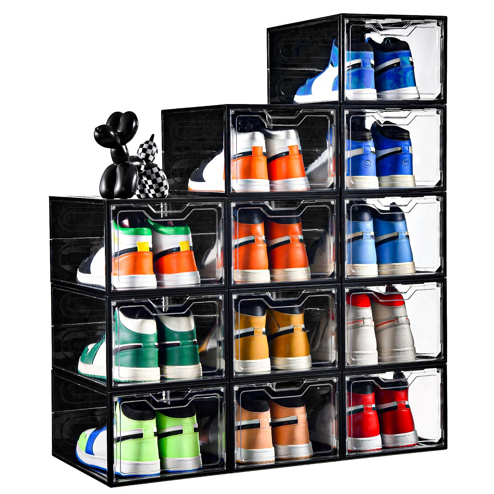 12 Pack Stackable Shoe Storage Organizer with Magnetic Door (12 Count)
