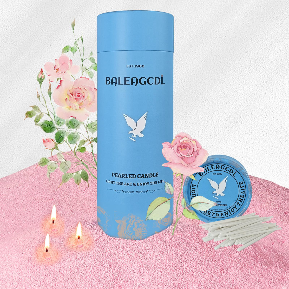 Rose Scented Pink Pearled Candle 18oz Luxury Sand Candle Granulated Wax (18 Ounce)