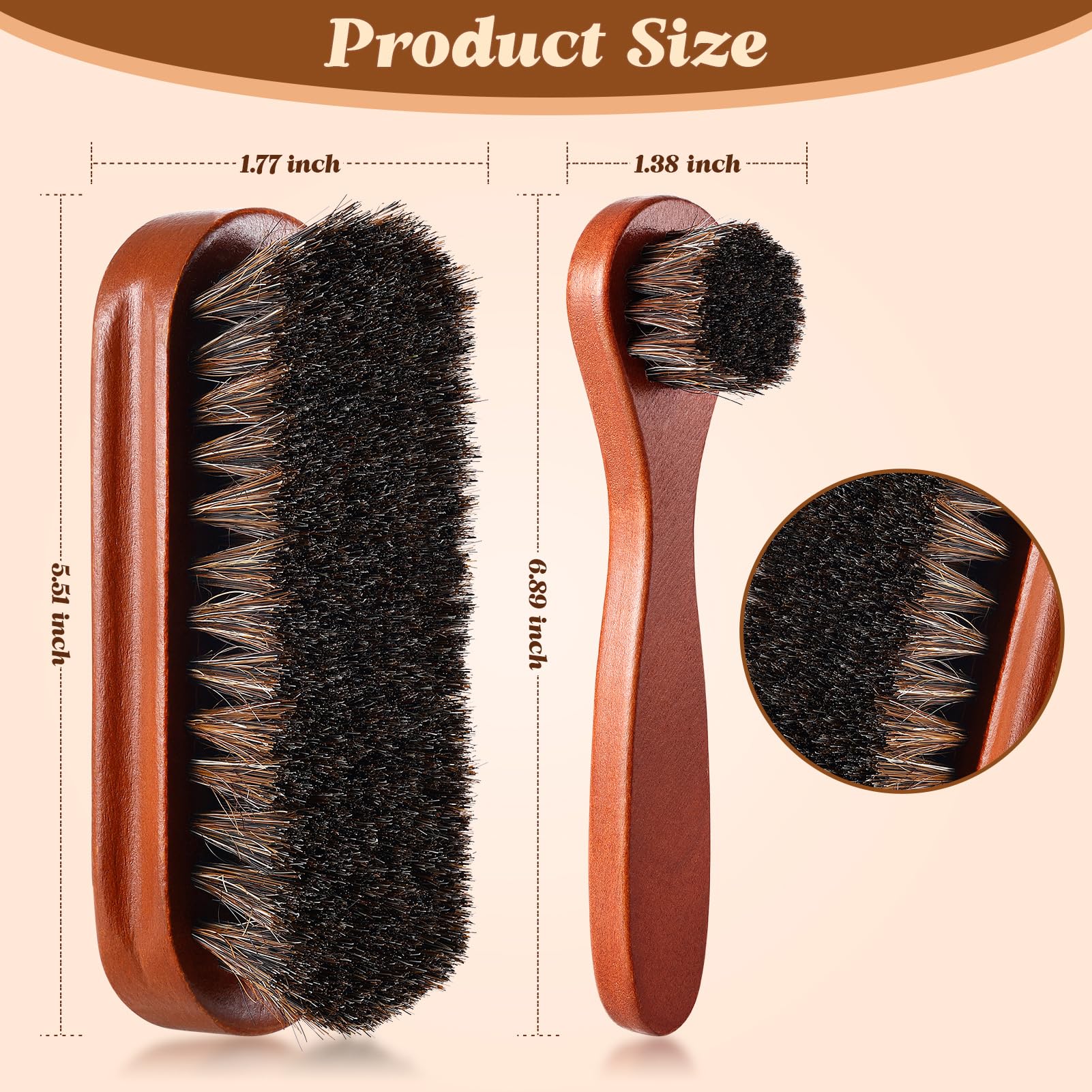 2 Pcs Horsehair Shine Shoes Brush Kit Polish Dauber Applicators Cleaning Leather Shoes Boots Care Brushes Suede Cleaner Brush (2 Count)